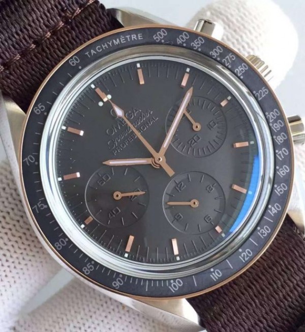 Replica Omega Speedmaster Moonwatch Apollo 11 45th anniversary Limited Brown Dial Nylon Strap - Elite Watch Atelier