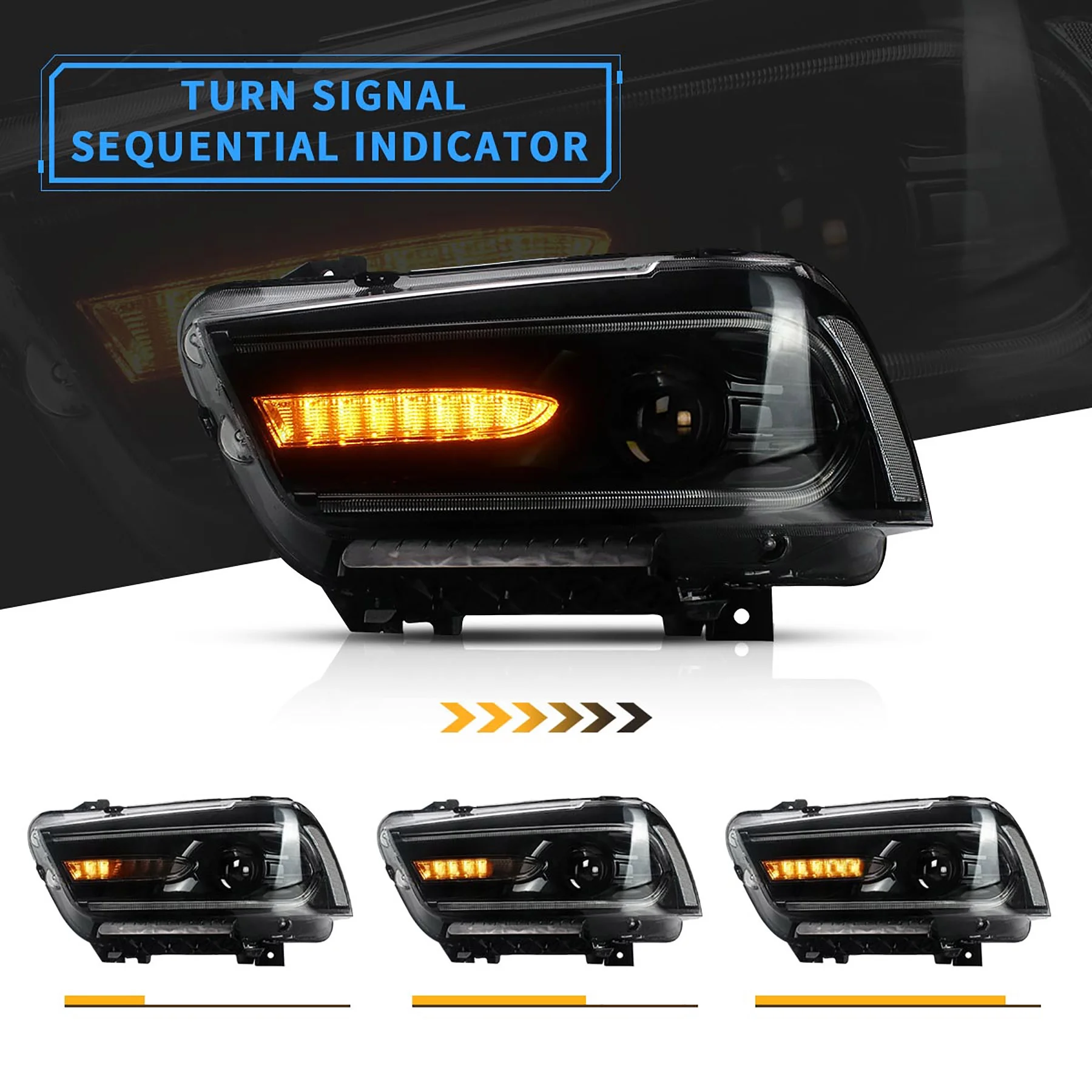 VLAND for Dodge Charger 2011 2012 2013 2014 Dual Beam Projector Headlights Replacement Assembly - Image 4