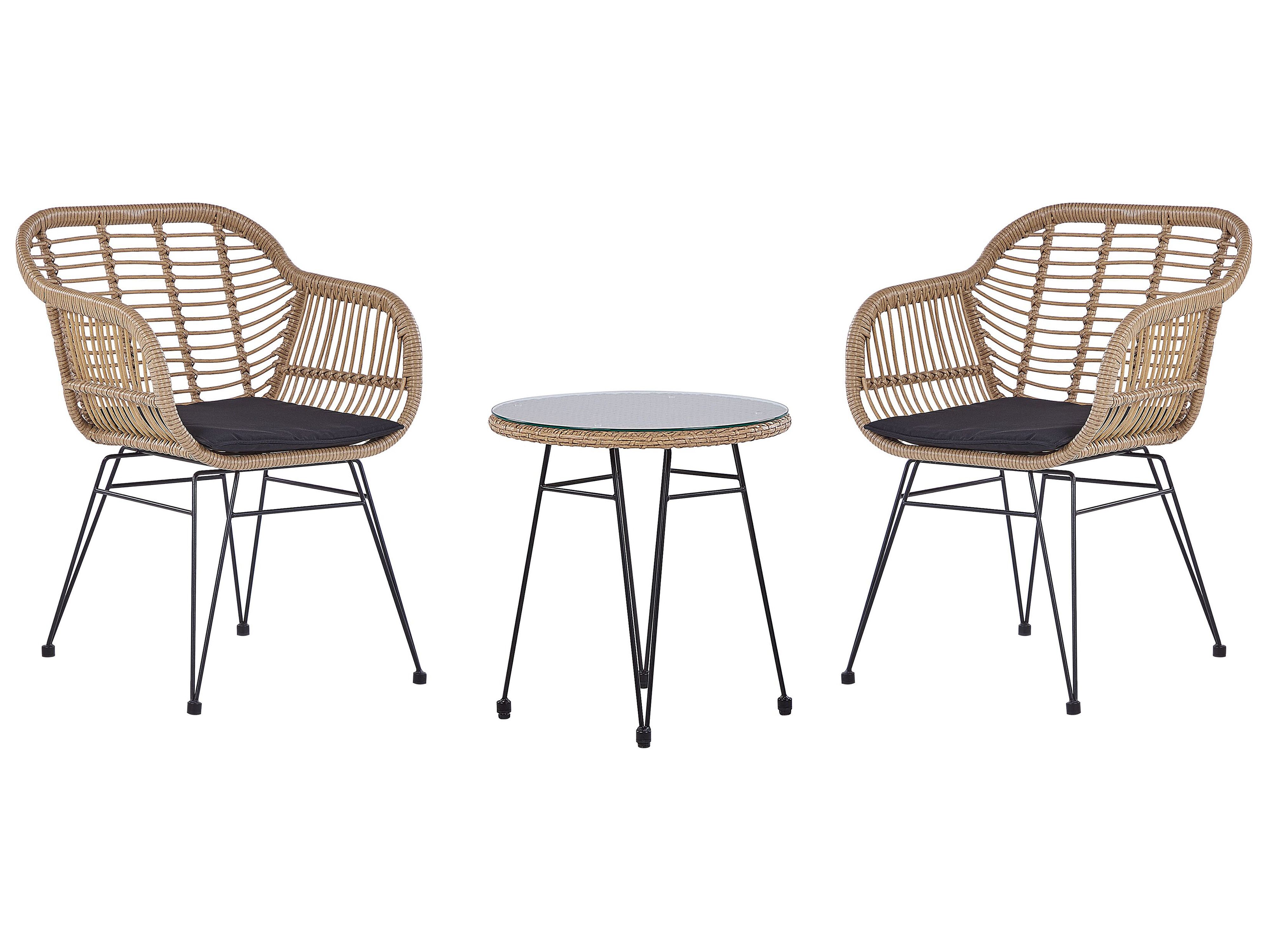 Bistro Set with Cushions TROPEA II PE Rattan Natural