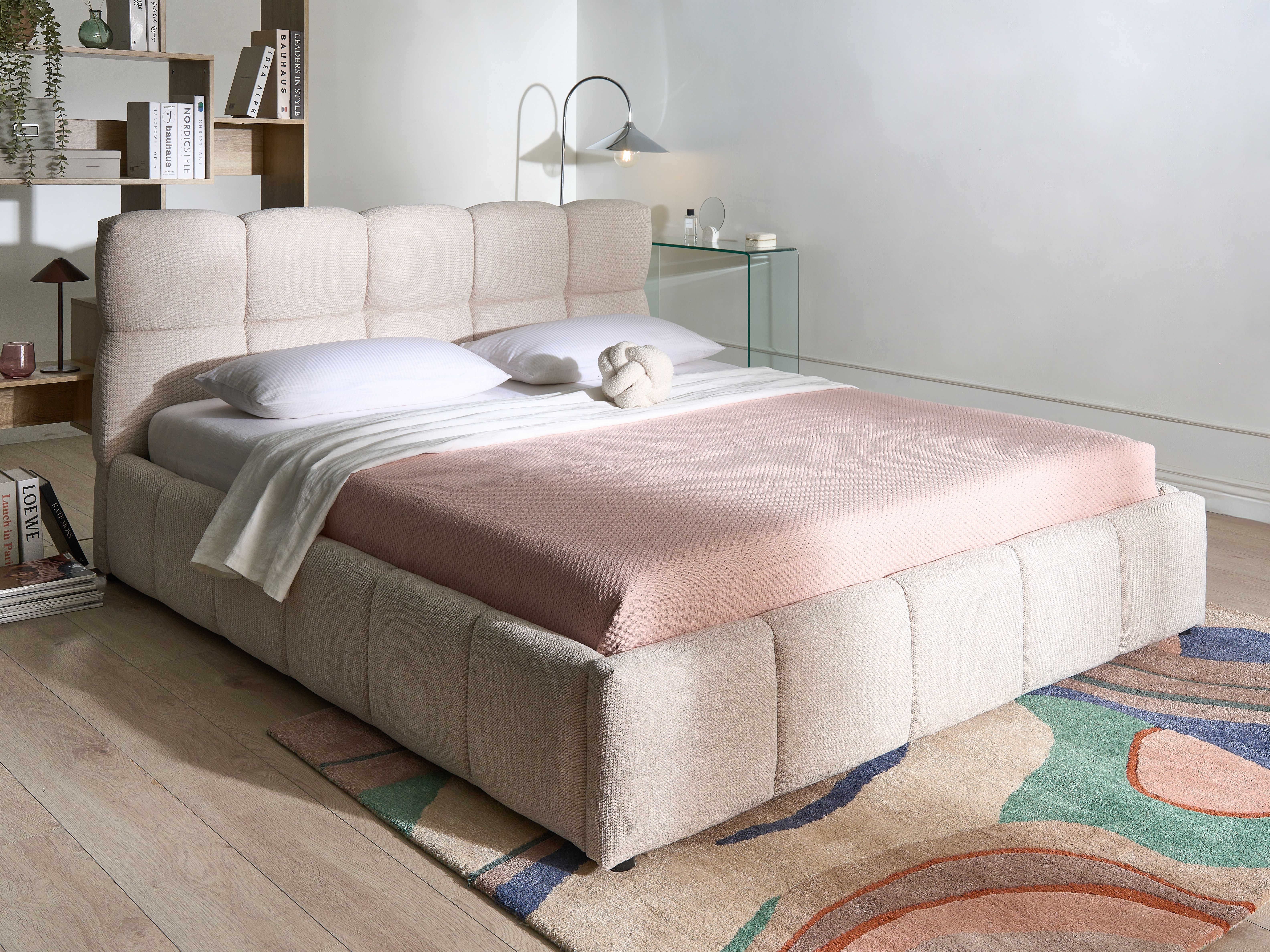 Ottoman Bed Fabric NOYON 180 x 200 cm (EU Super King) Light Beige