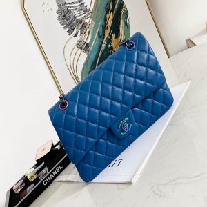 Chanel Classic Medium Blue Lambskin Rainbow Hardware – CB0311:1High-quality replica
