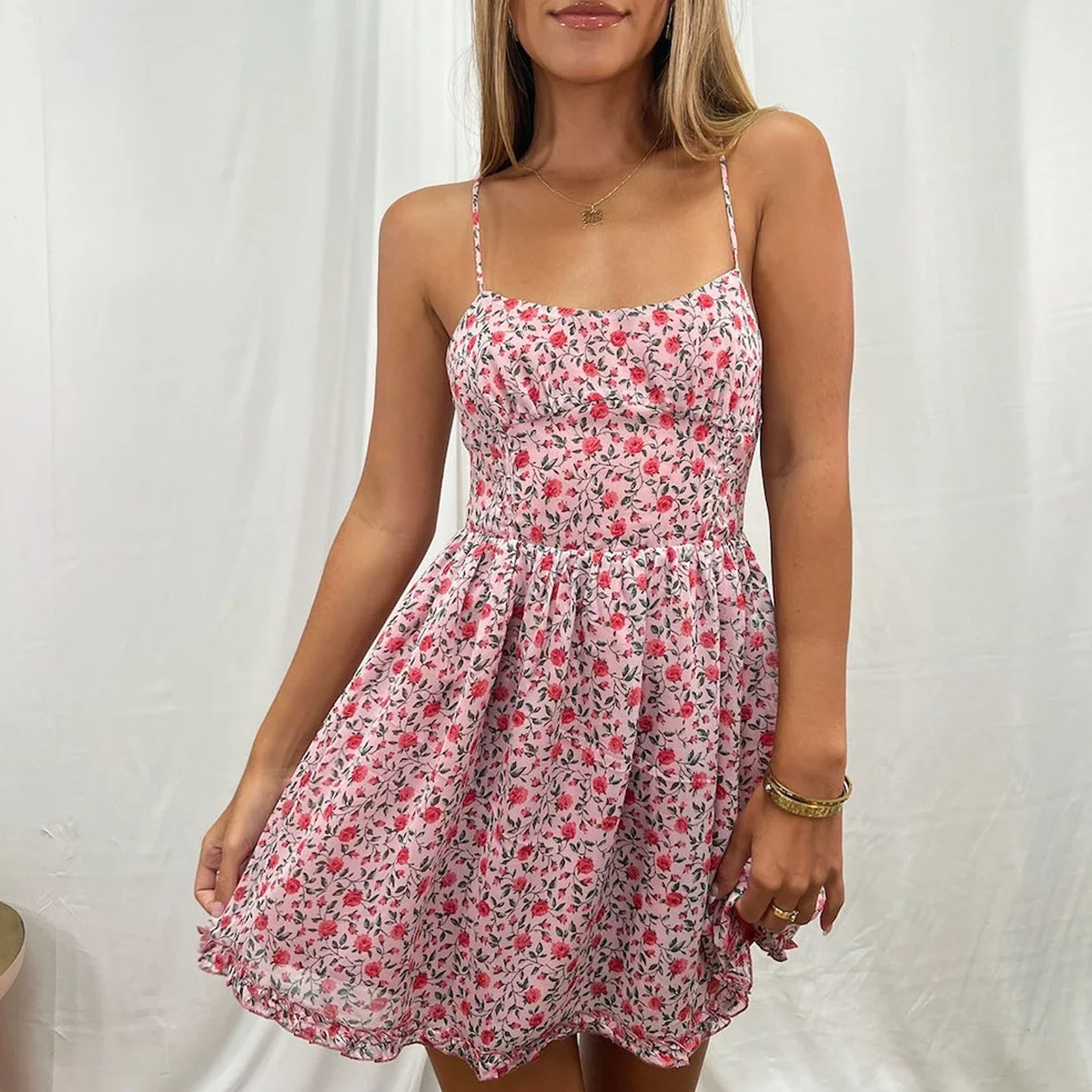 Natural Floral Slip Mini Dress
