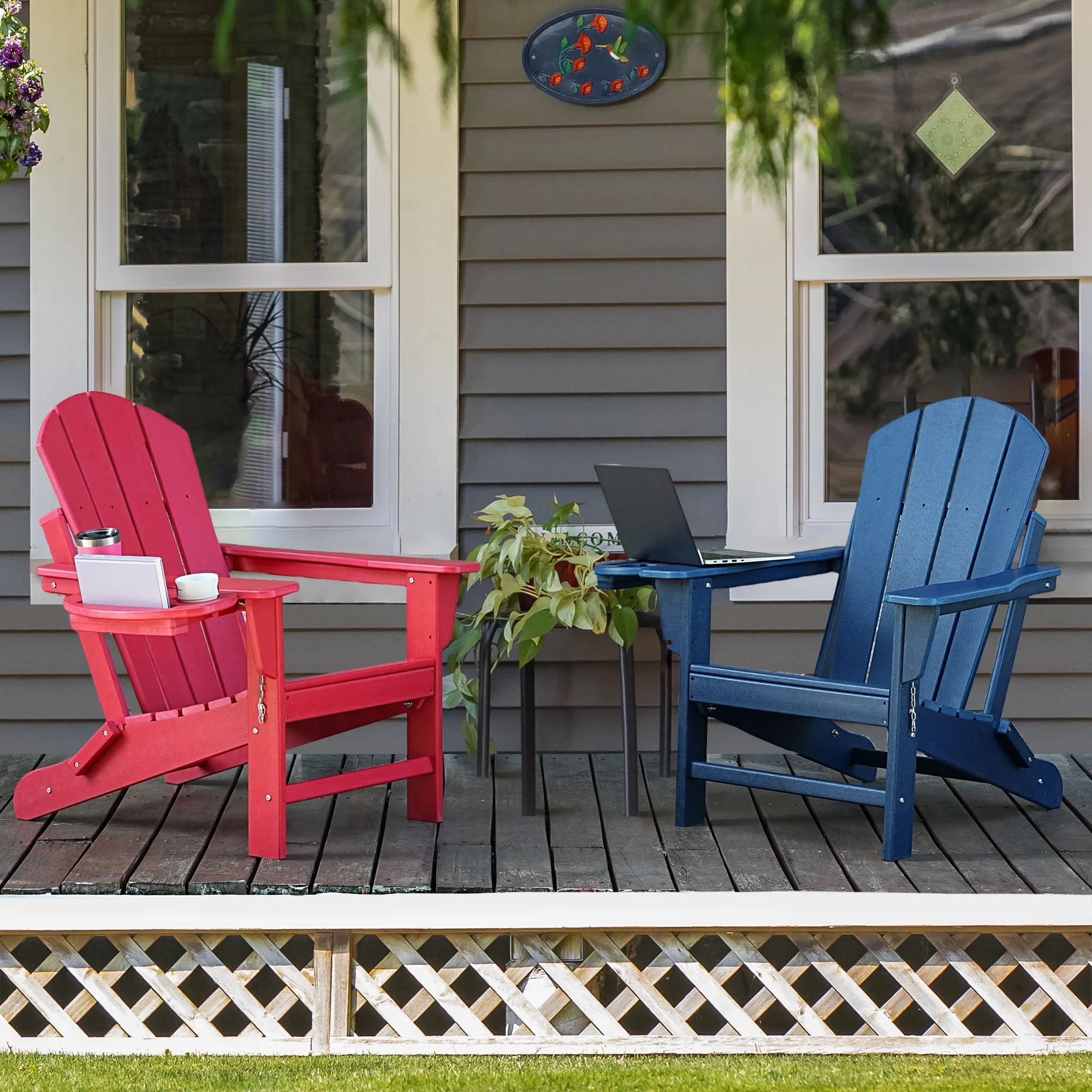 FOOWIN HDPE Plastic Adirondack Chairs Set of 4, Black - Image 74