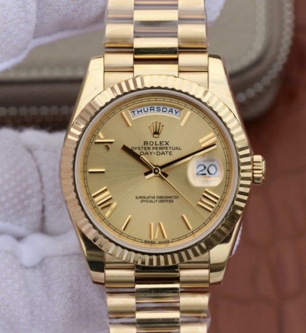 Replica Rolex Day-Date 40mm 228238 YG Dial Roman Markers YG Bracelet A3255 - Top club