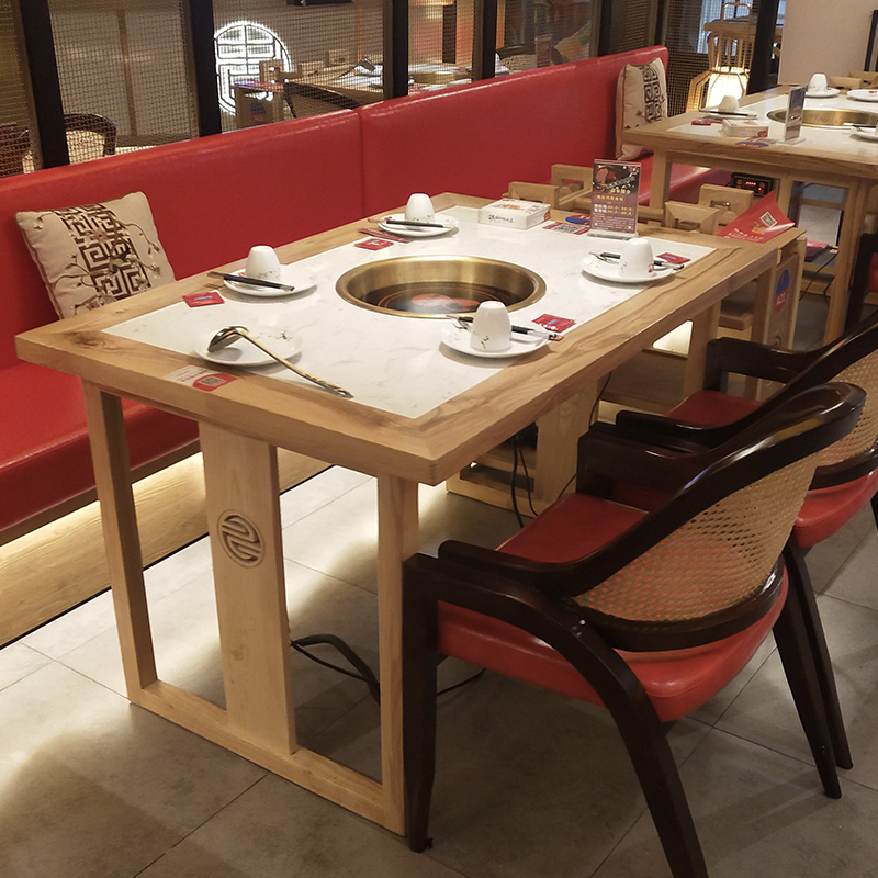 Commercial Barbecue Hotpot Coffee 6 Seats Table 160*80cm Multi-Material Dining Table Coffee Table
