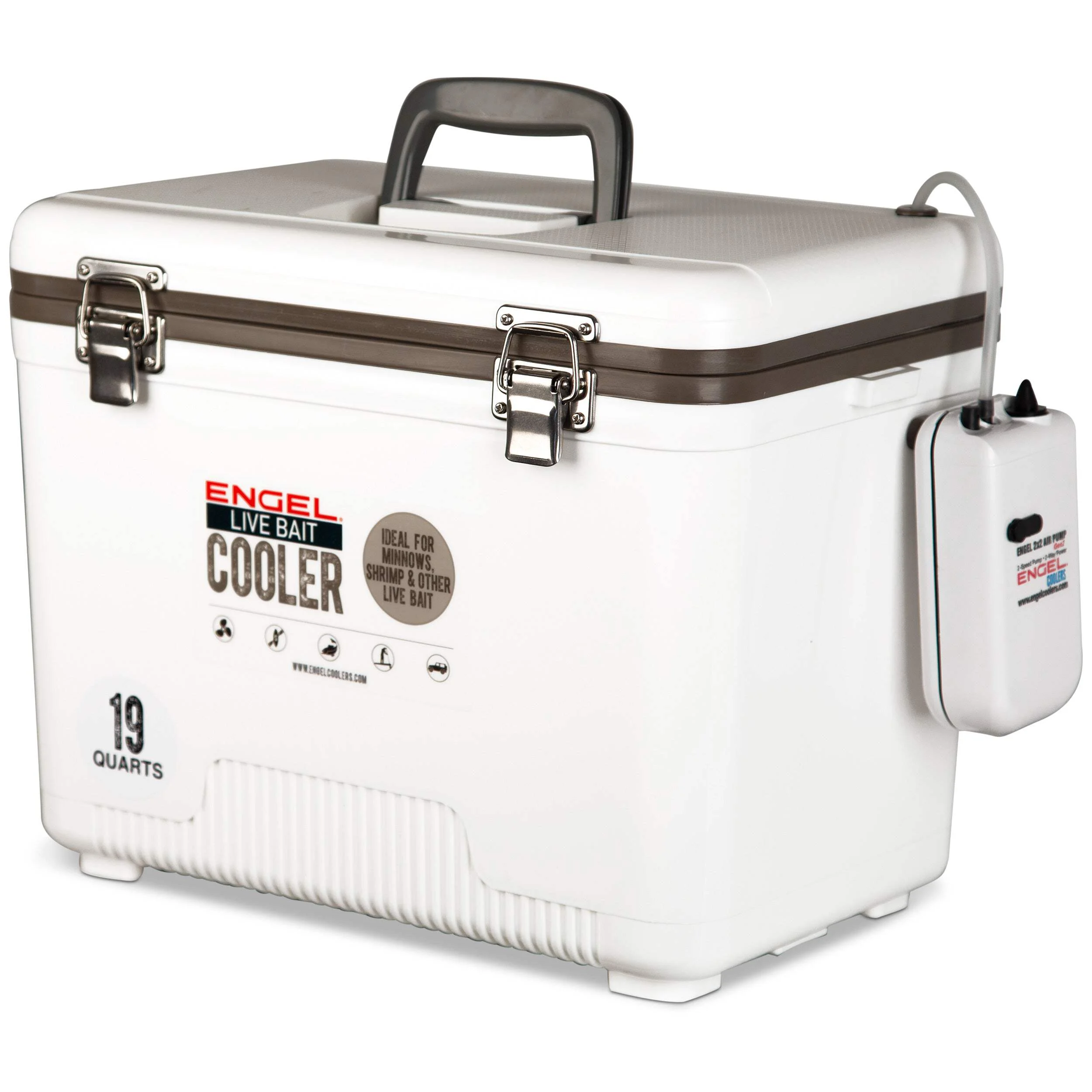 Engel 19qt Live Bait Drybox/Cooler w/ 2 Speed Aerator Pump and Net White (2025) - Image 5
