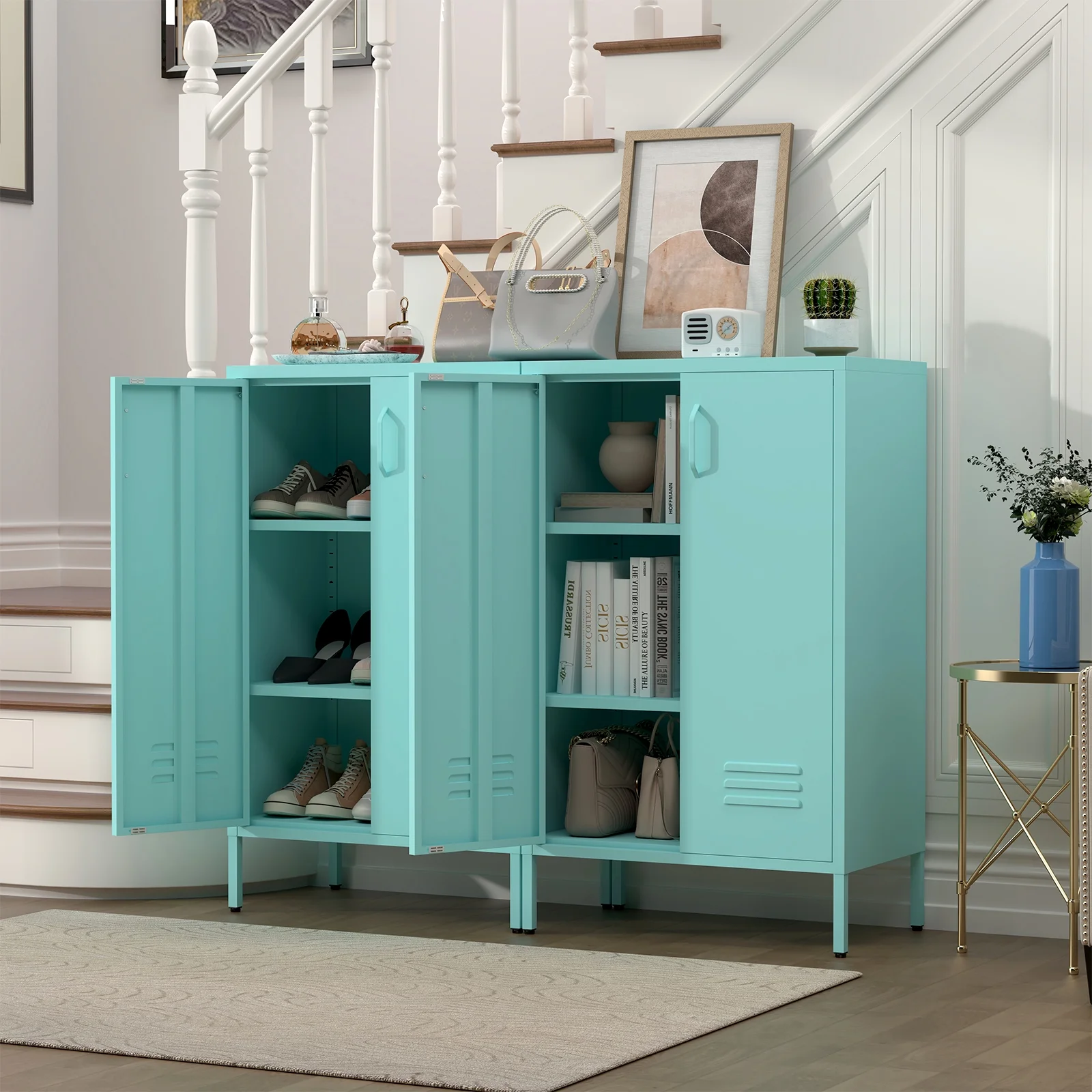 Marcree Green Metal Cabinet,2 Door Accent Cabinet,Metal Locker Cabinet with Legs,Sideboard Cabinet with Adjustable Shelves,Locker Storage Cabinet for Living Room,Entryway - Image 30