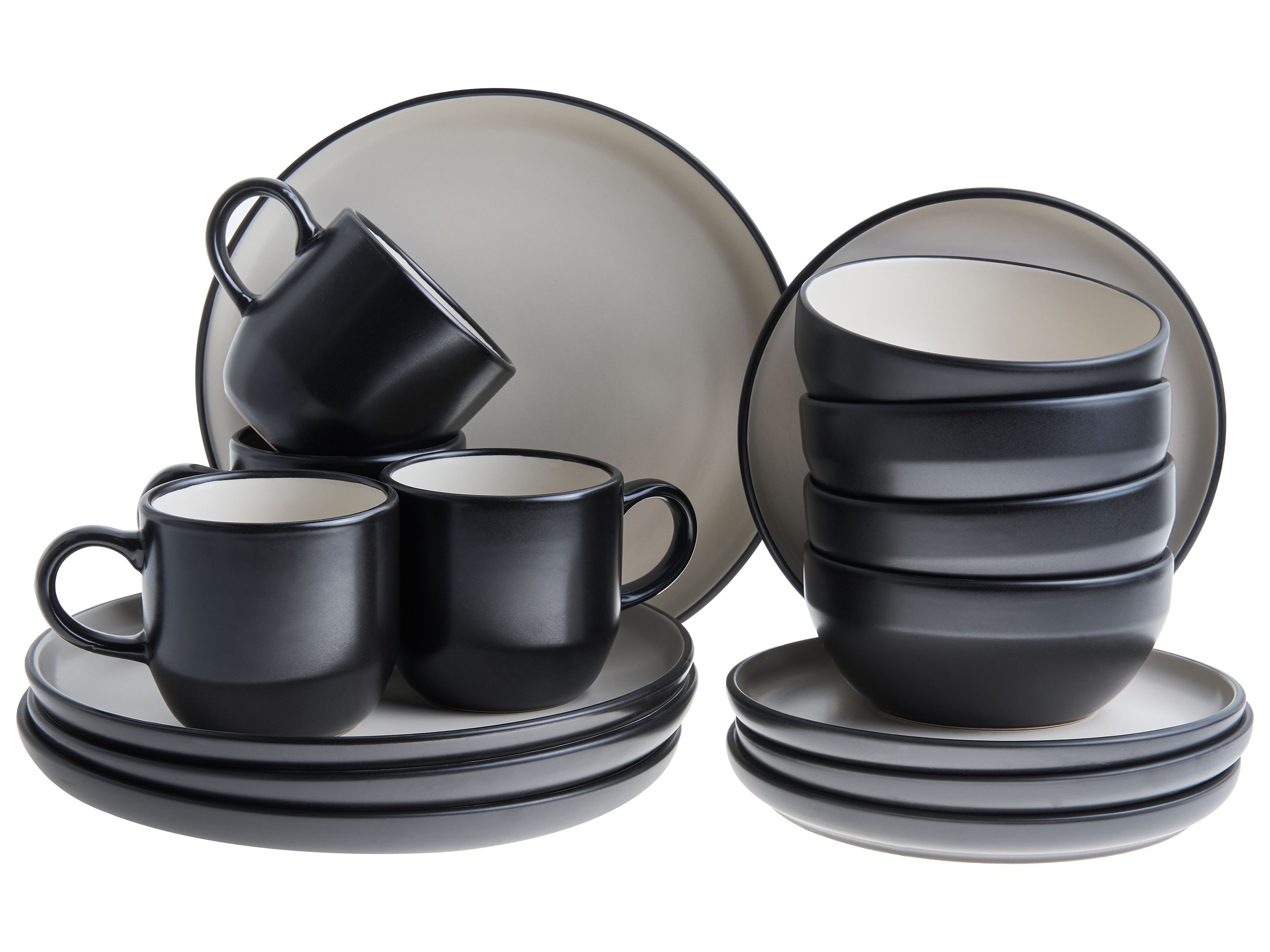 Set of 16 Dinnerware NUTMEG Stoneware Black