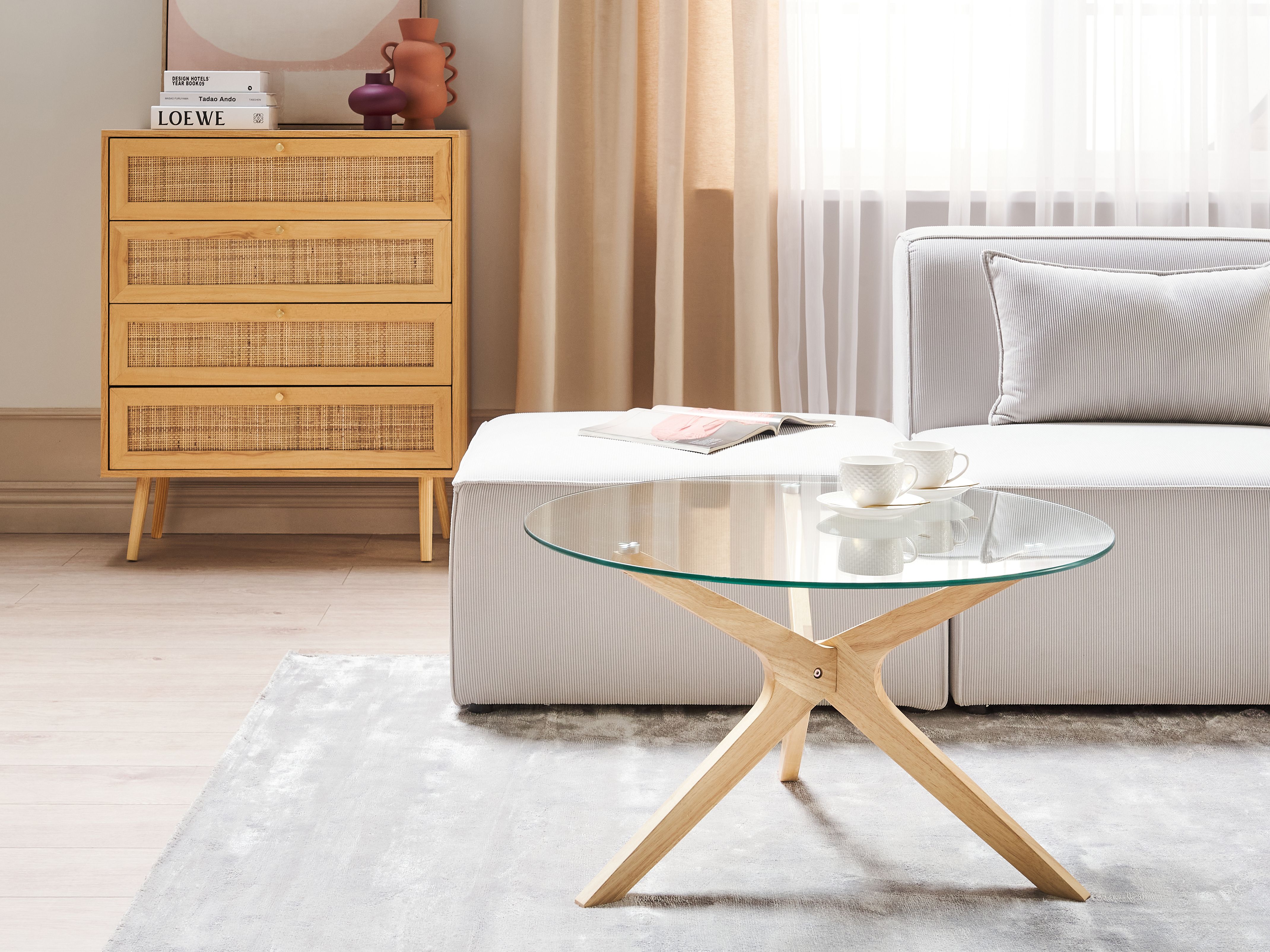 Coffee Table VALLEY Tempered Glass Light Brown