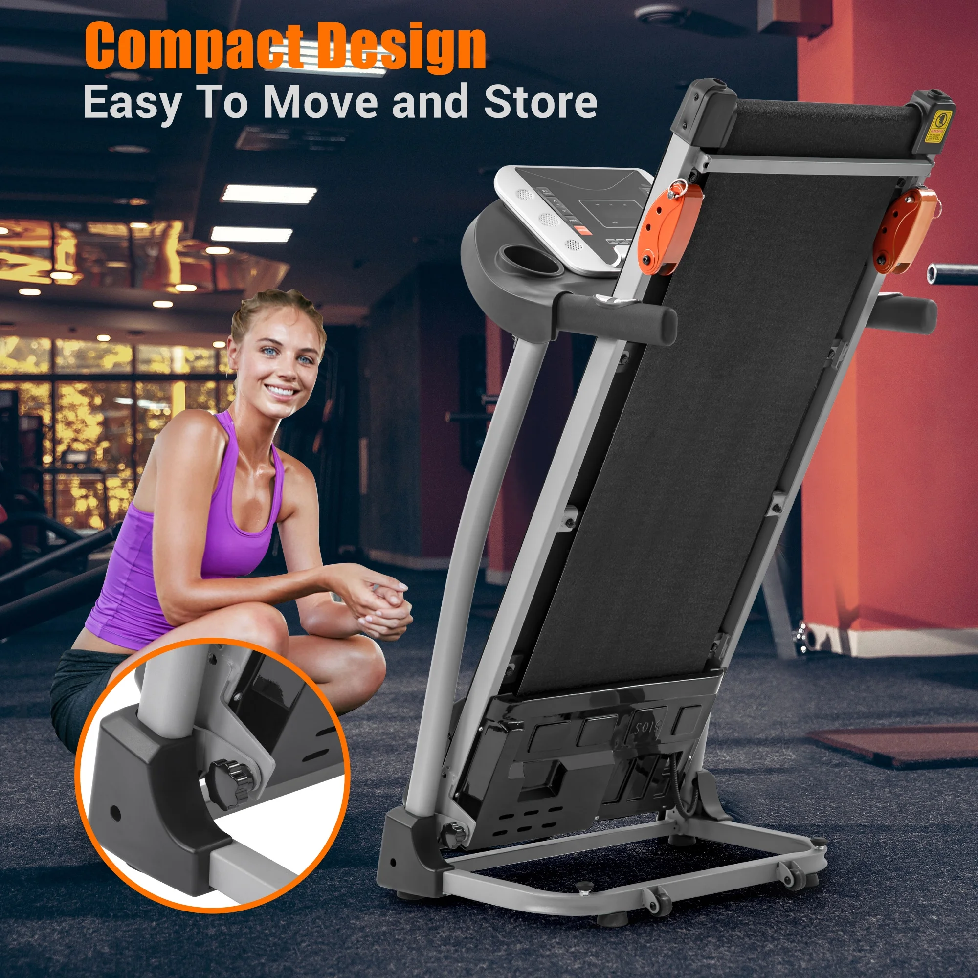 Ambifirner Easy Folding Treadmill with Adjustable Incline, Wide Running Deck, Foldable Design, Digital Monitor Mini Treadmill for Home Office