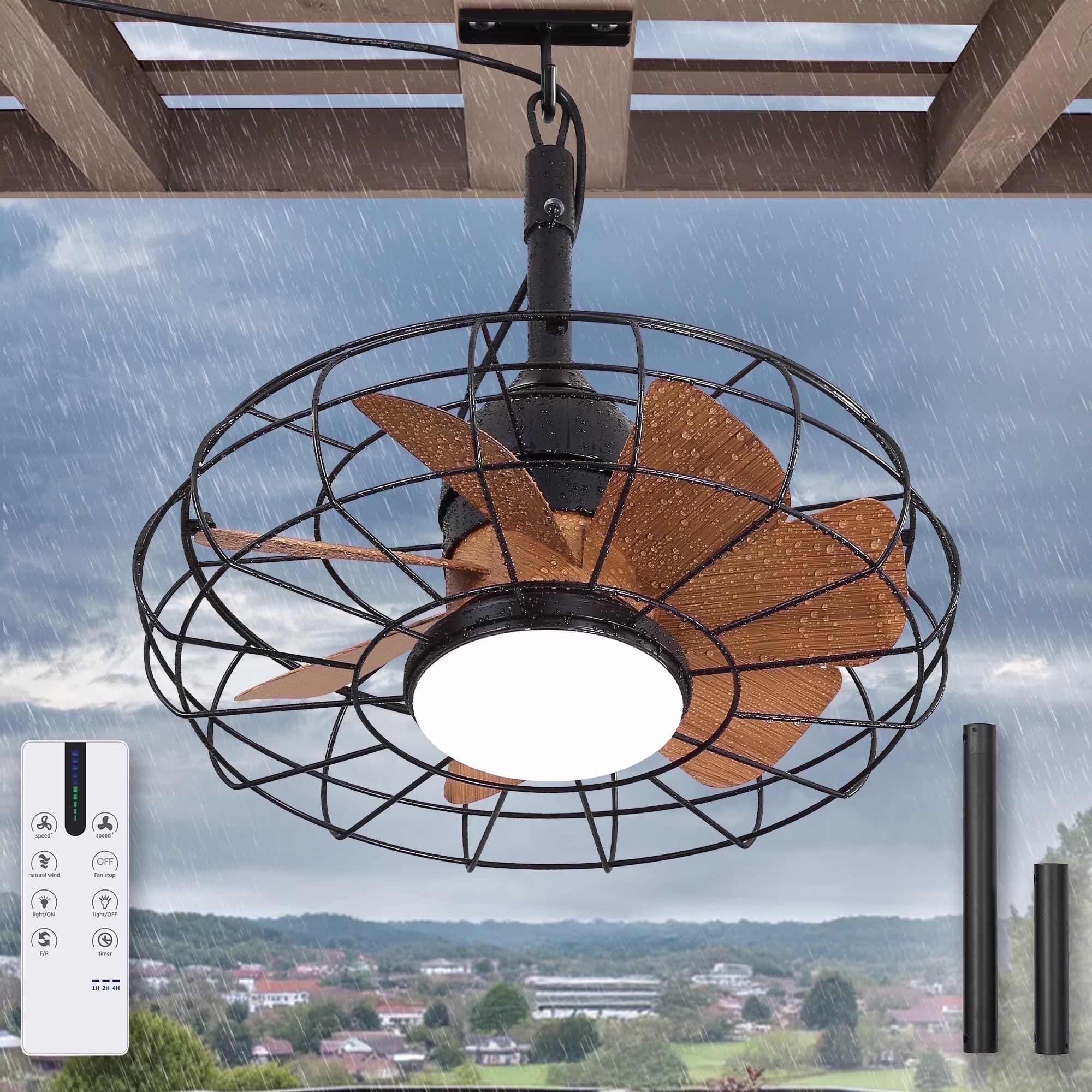 Zardon 20" Outdoor Ceiling Fan with Light and Remote, 7 Blades Caged Waterproof Gazebo Fan for Patio, Porch, Pergola Canopy, App Control - Image 9