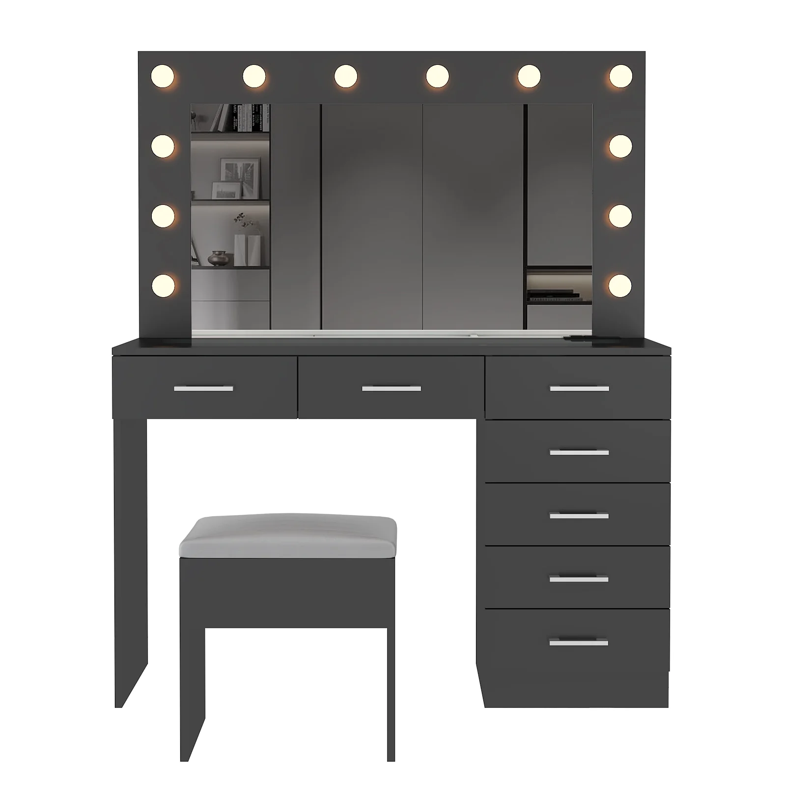 Ktaxon Large Makeup Vanity, Vanity Table Set w/ Visible Glass Top w/ Charging Station, White - Image 108