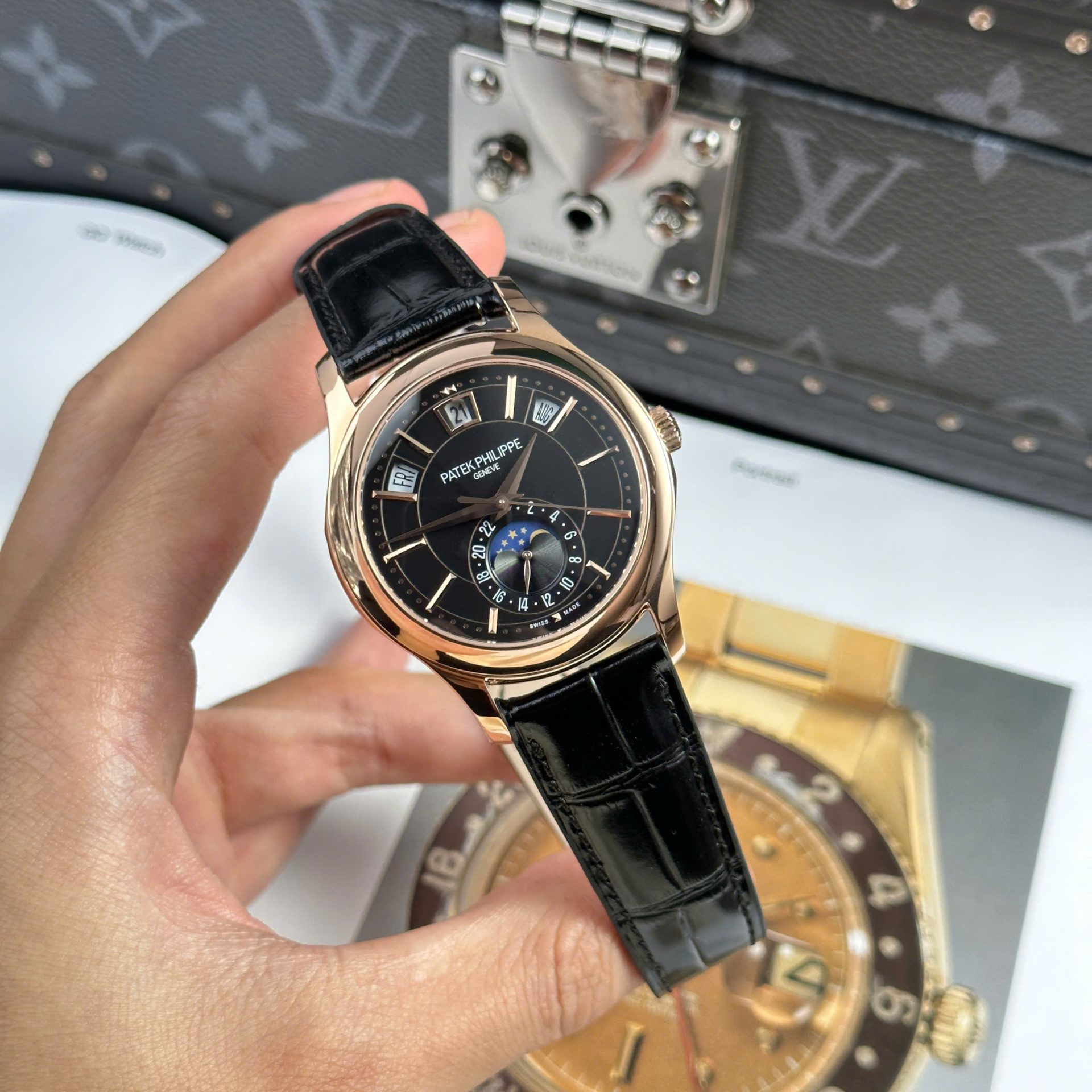 Patek Philippe Complications 5205R Replica Watch Black Dial Rose Gold 40mm - Elite Watch Atelier