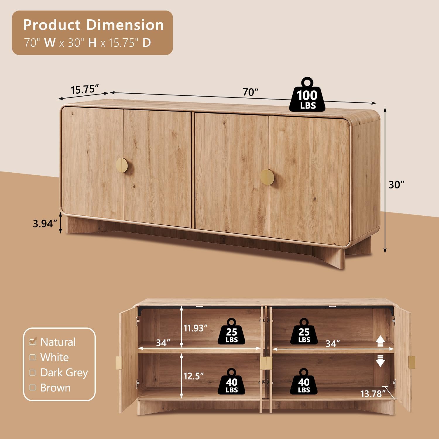 Modern Buffet Cabinet with Storage, 70