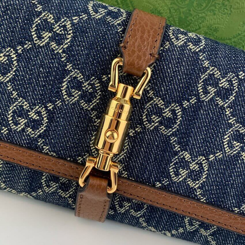 Replica Gucci Jackie 1961 Chain Wallet 652681 In Blue Denim1:1High-quality replica