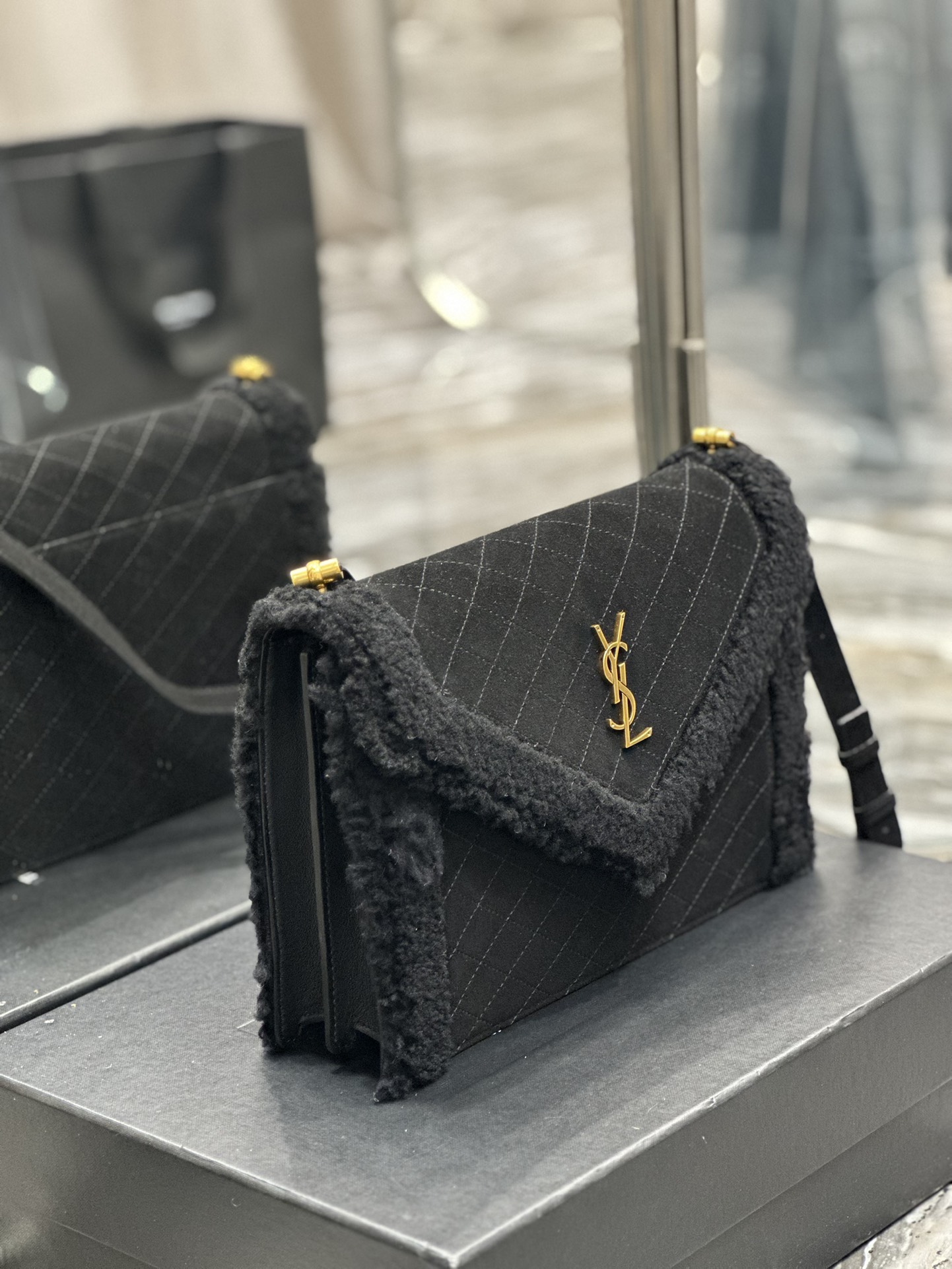 GABY MINI SATCHEL IN QUILTED SUEDE AND SHEARLING1:1High-quality replica