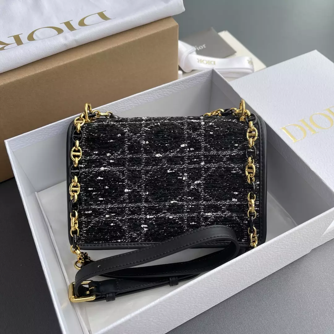 Miss Caro Mini Bag Black Cannage Tweed Embroidery1:1High-quality replica