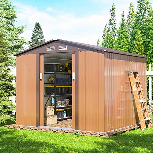 JAXPETY Sheds & Outdoor Storage 6x8 FT Garden Shed Tool Metal Outdoor Storage Shed with Sliding Doors for Backyard, Patio Coffee - Image 9