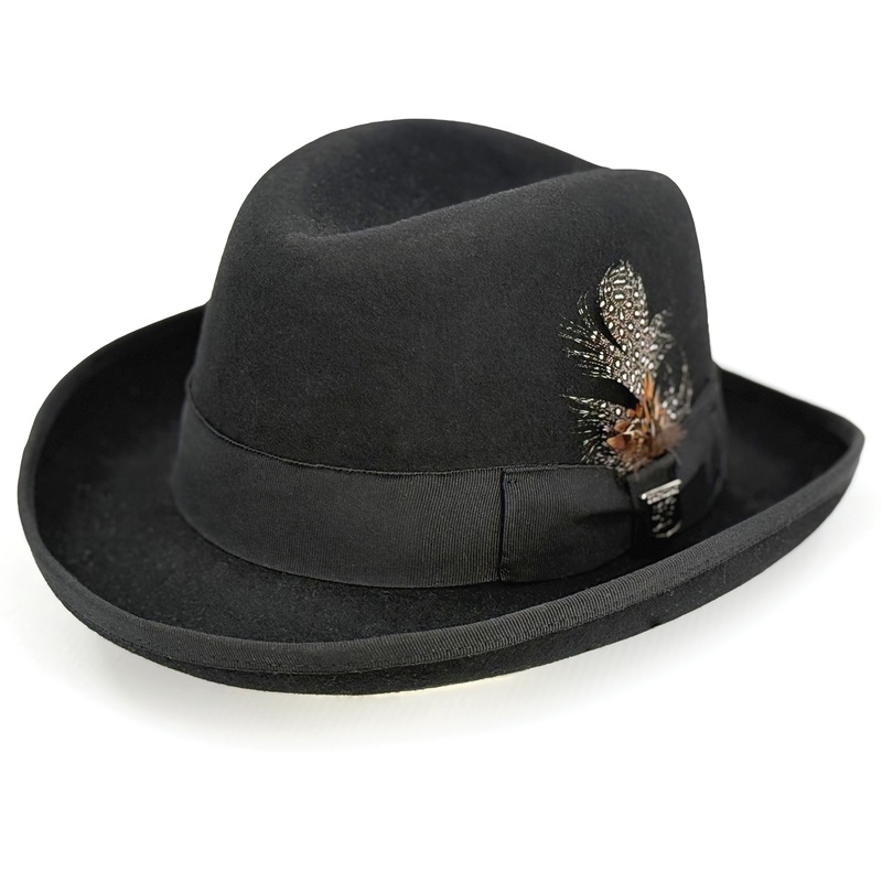 Stacy Adams Men's Harvey Homburg Hat with Feather Accent - MIDNIGHT VELVET CATALOG