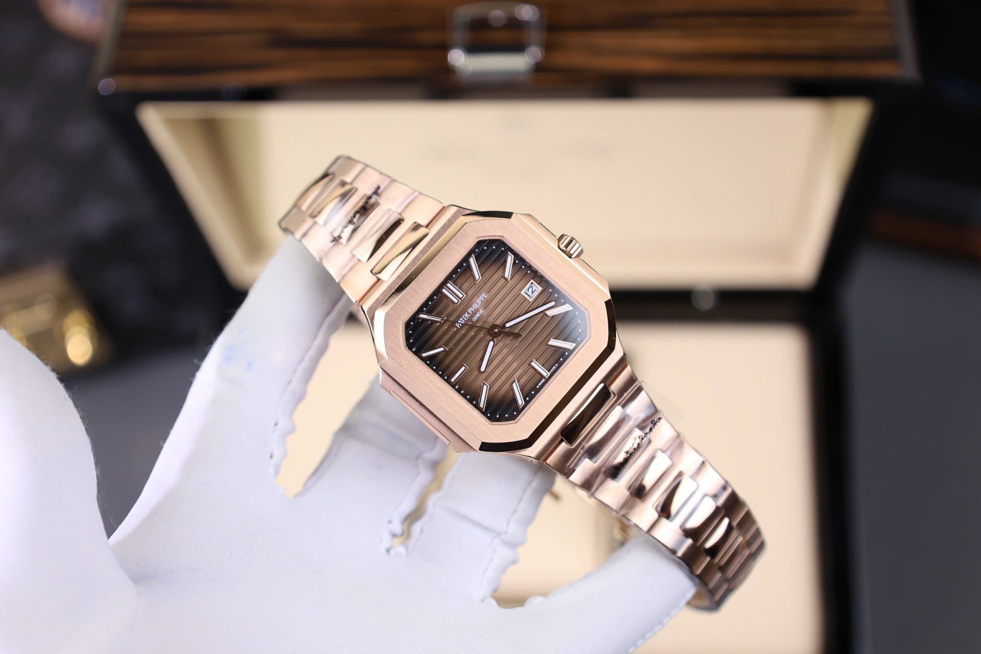 Patek Philippe Cubitus 5821 Rose Gold Replica Watch Dial Chocolate 45mm - Elite Watch Atelier