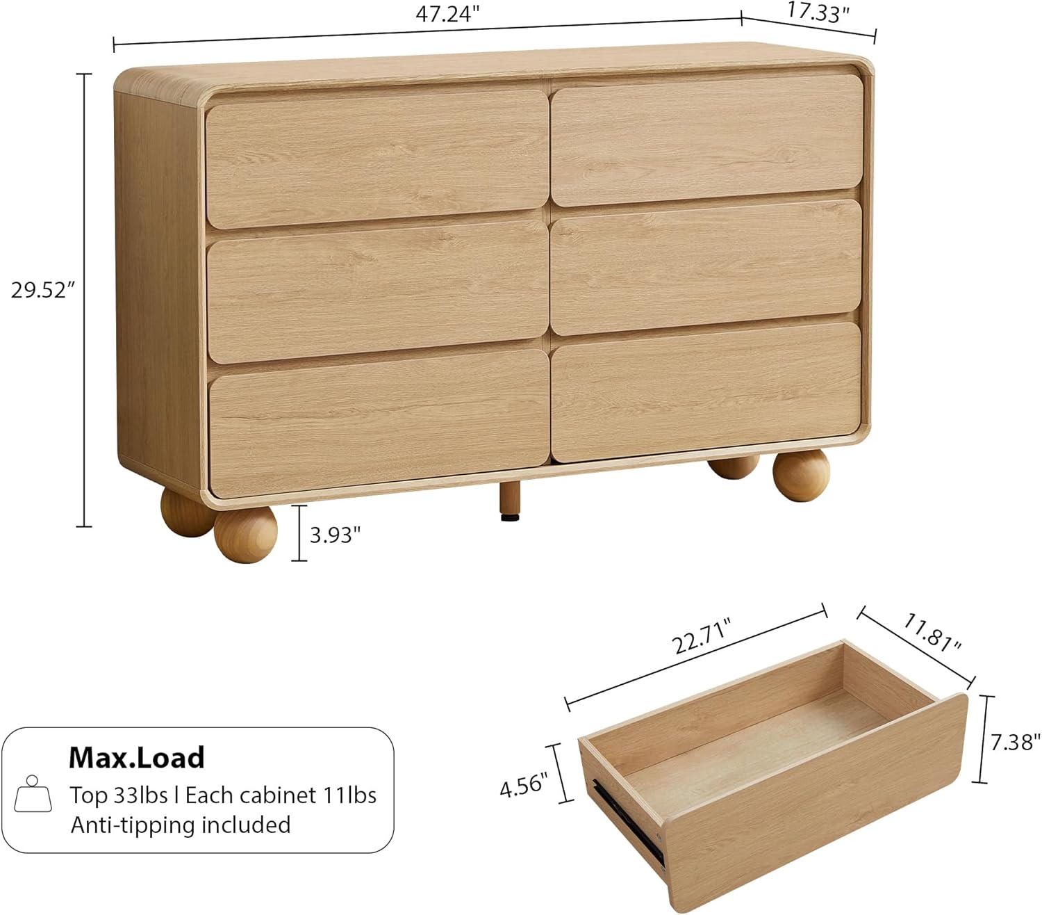 AVZEAR 6 Drawer Dresser for Bedroom, 48