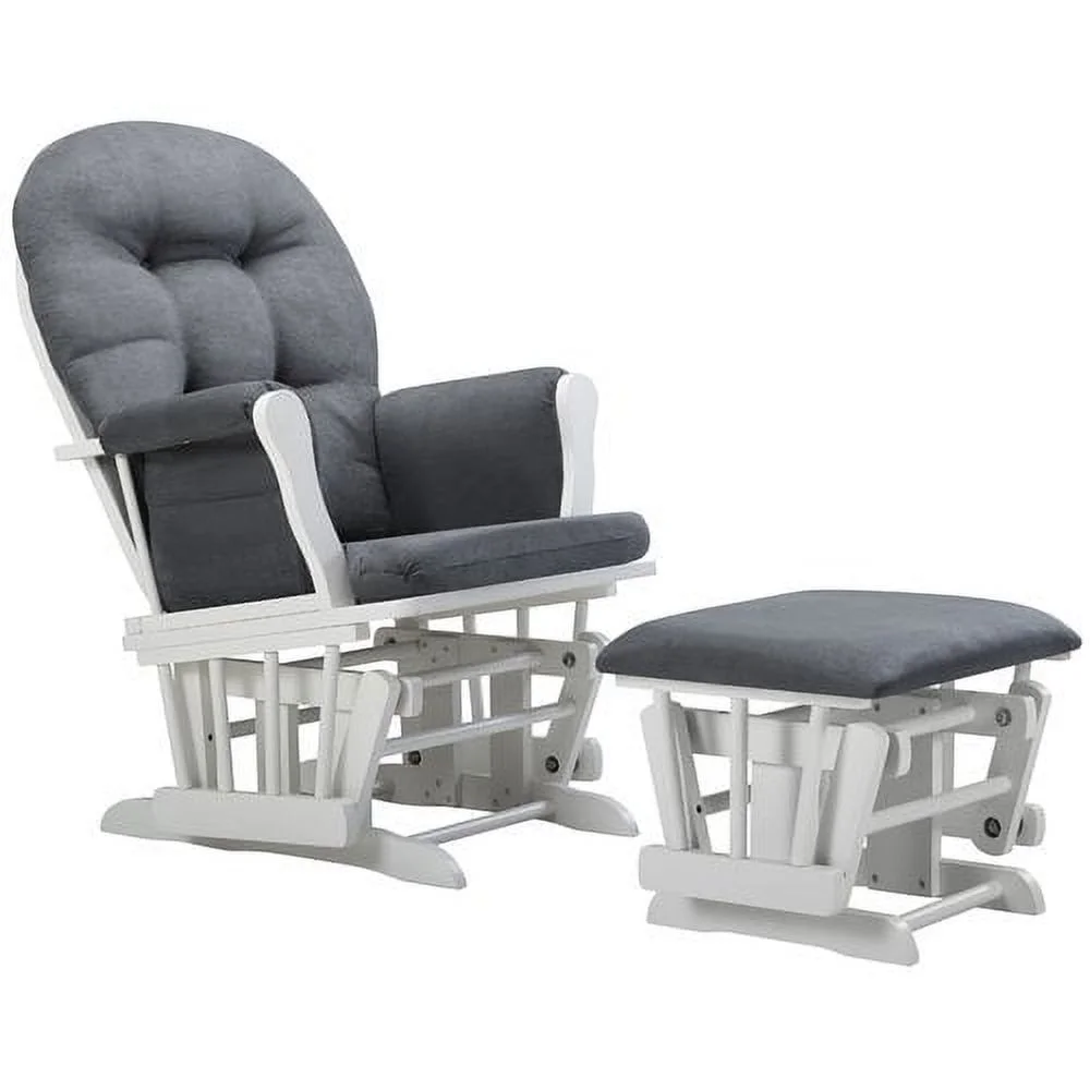 Angel Line Windsor Glider and Ottoman, Natural Finish with Gray Cushions - Image 4
