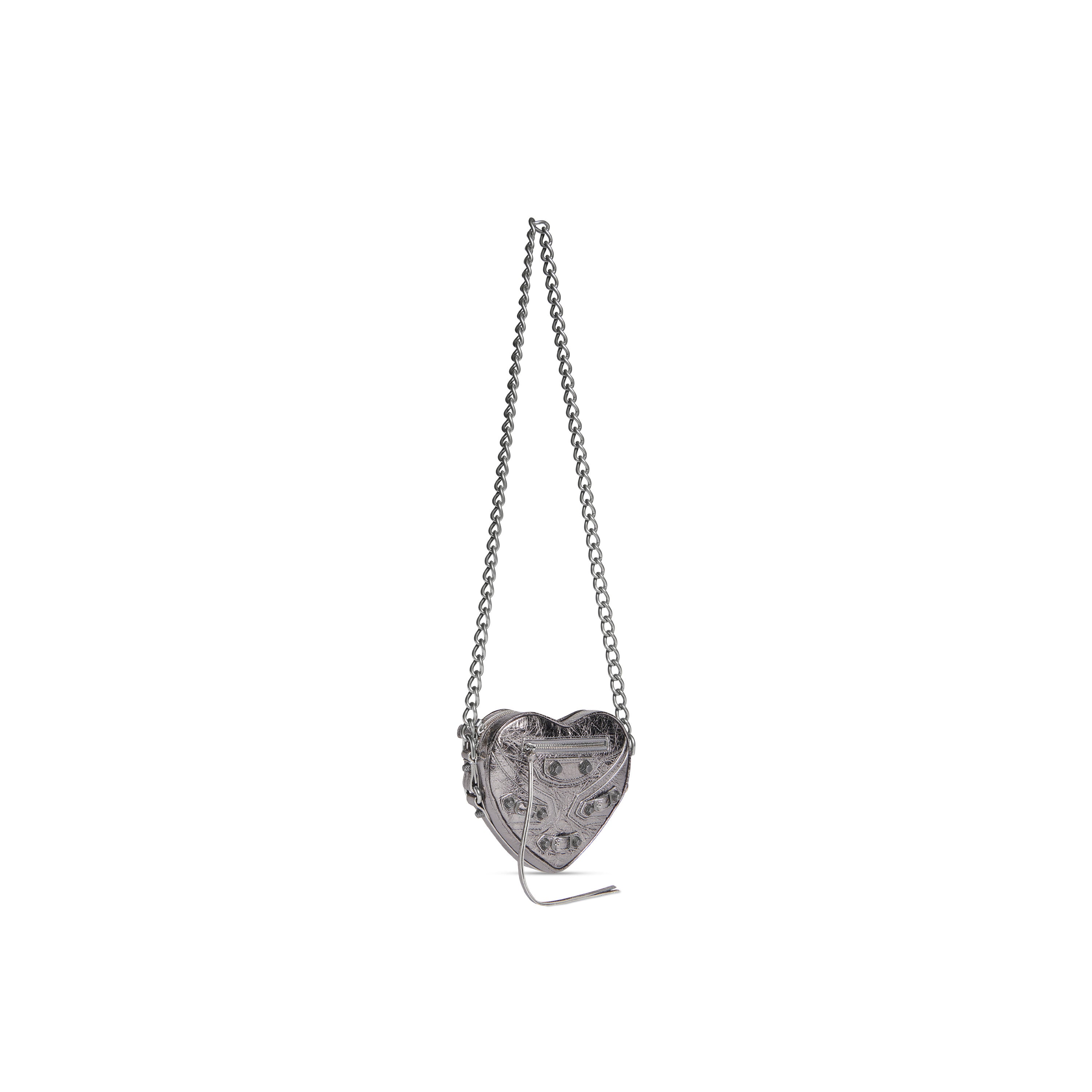 WOMEN'S LE CAGOLE HEART MINI BAG METALLIZED IN SILVER - Replicaclubs