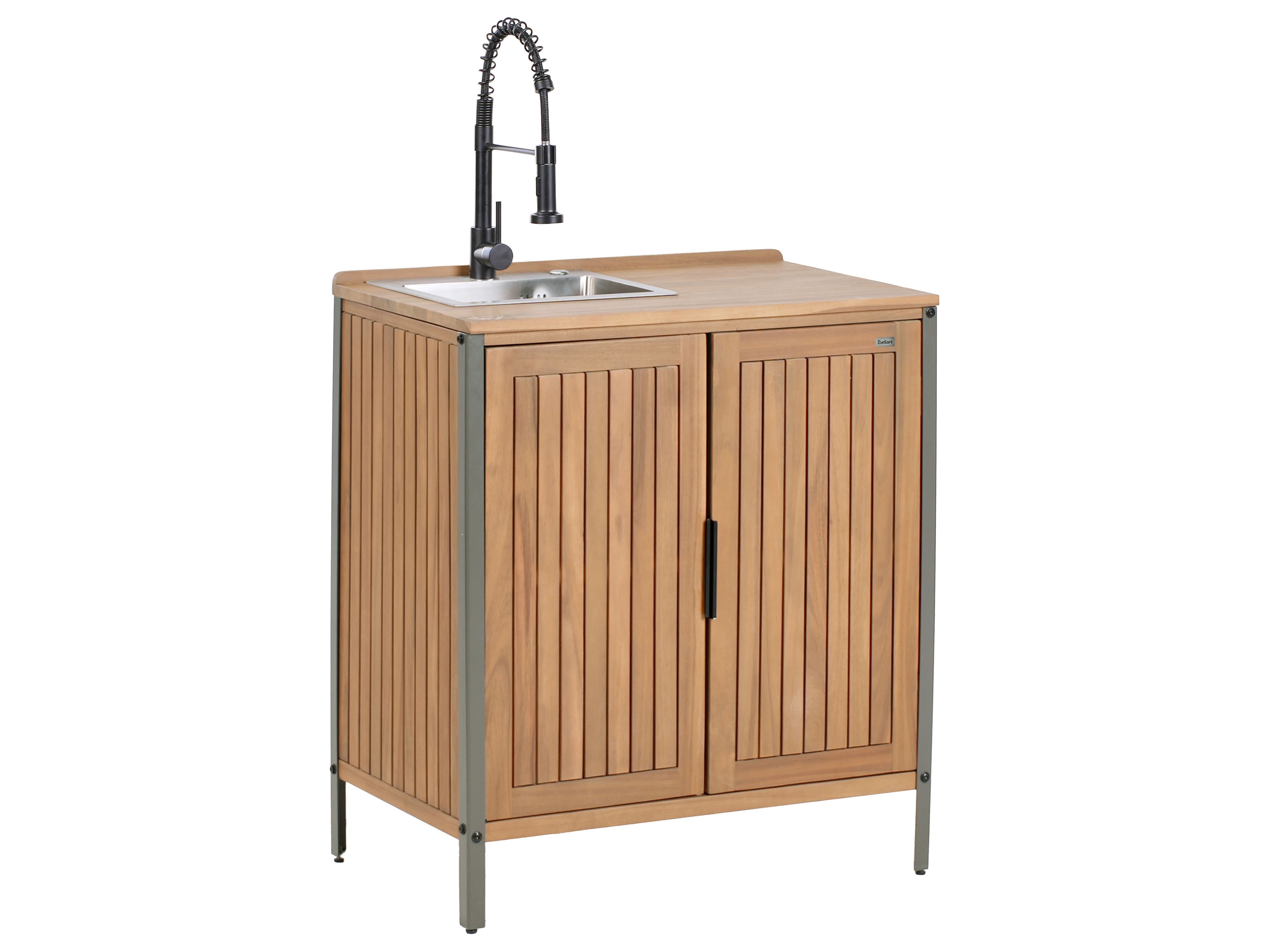 Outdoor Kitchen Cabinet with Sink IVREA Certified Acacia Wood Brown/ Black