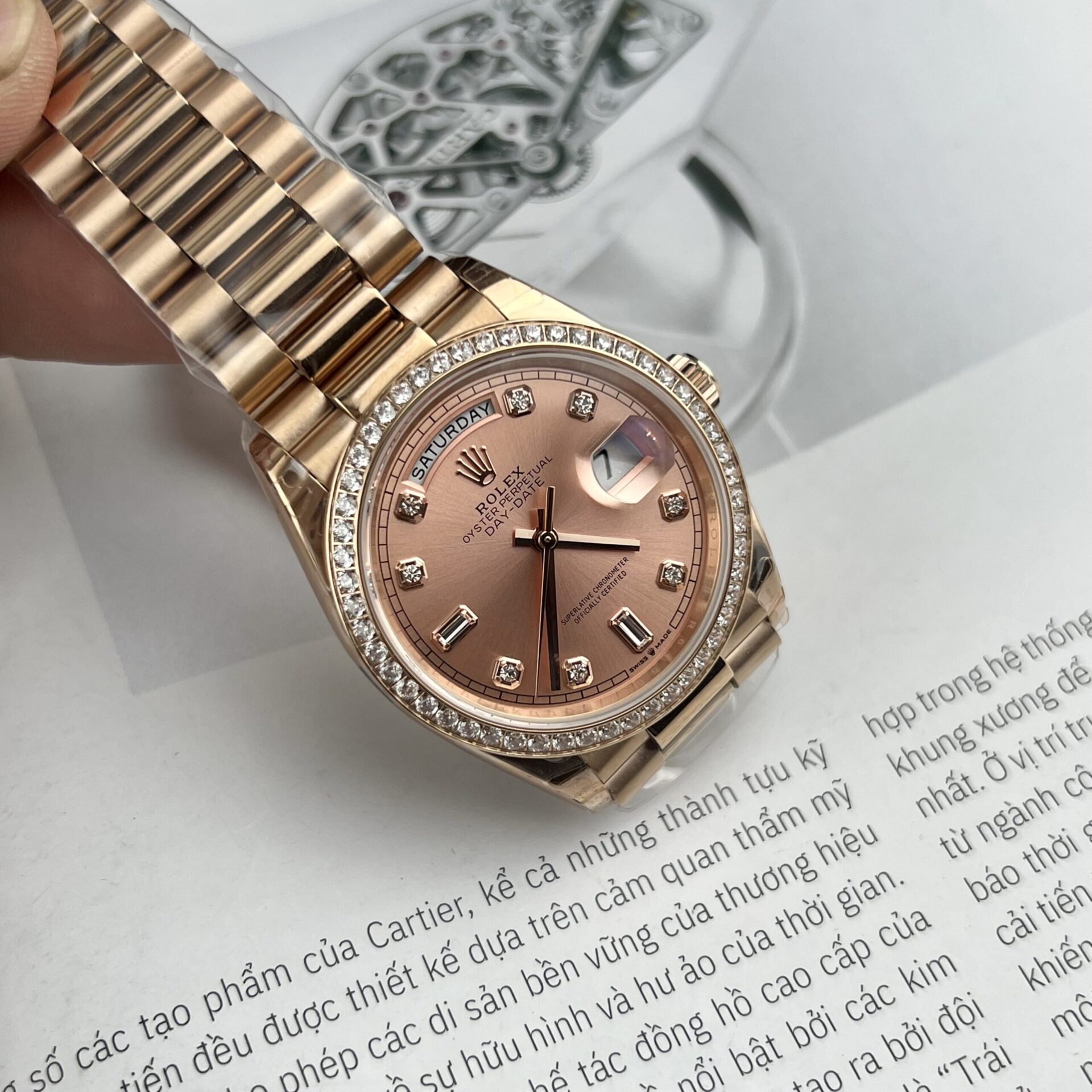Rolex Clone Watch Day-Date Pink Dial President Strap EW Factory 31mm - Elite Watch Atelier