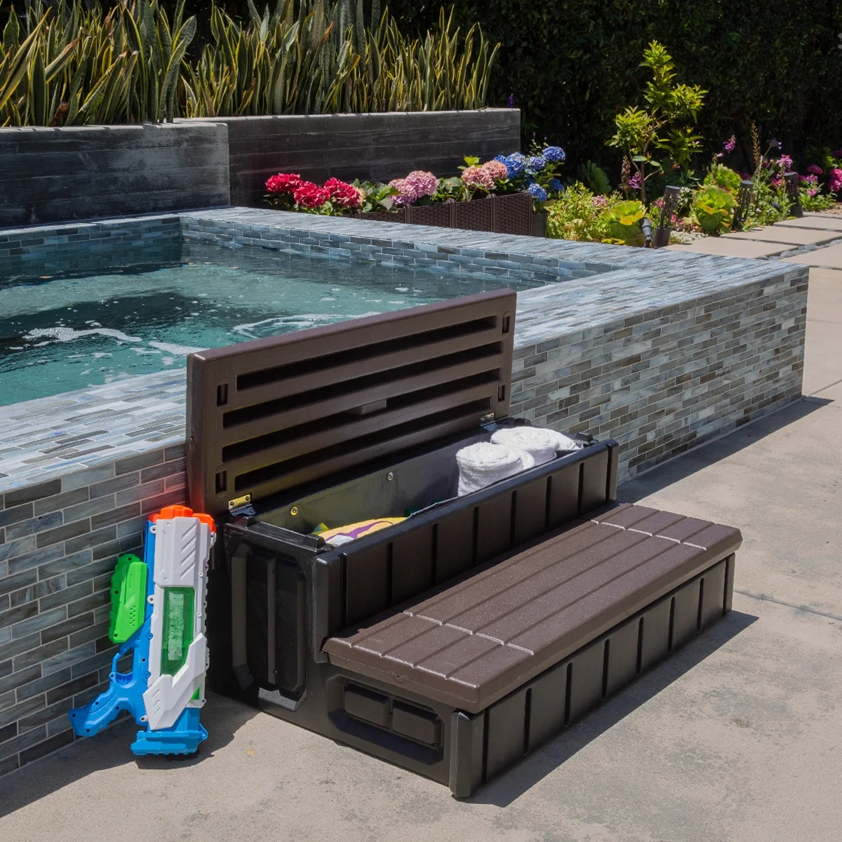 XtremepowerUS Hot Tub Steps With Storage, Spa Step, 36" Length, Camper/Deck Steps, Anti-Slip Brown - Image 7
