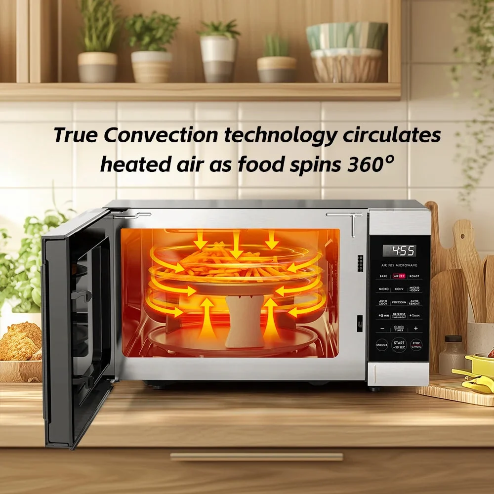 Galanz 0.9 Cu ft Air Fry Countertop Microwave, 900 Watts, Stainless Steel - GSWWD09S1A09B