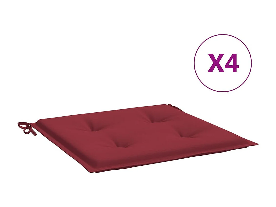 Coussins de chaise de jardin lot de 4 rouge bordeaux 40x40x3 cm