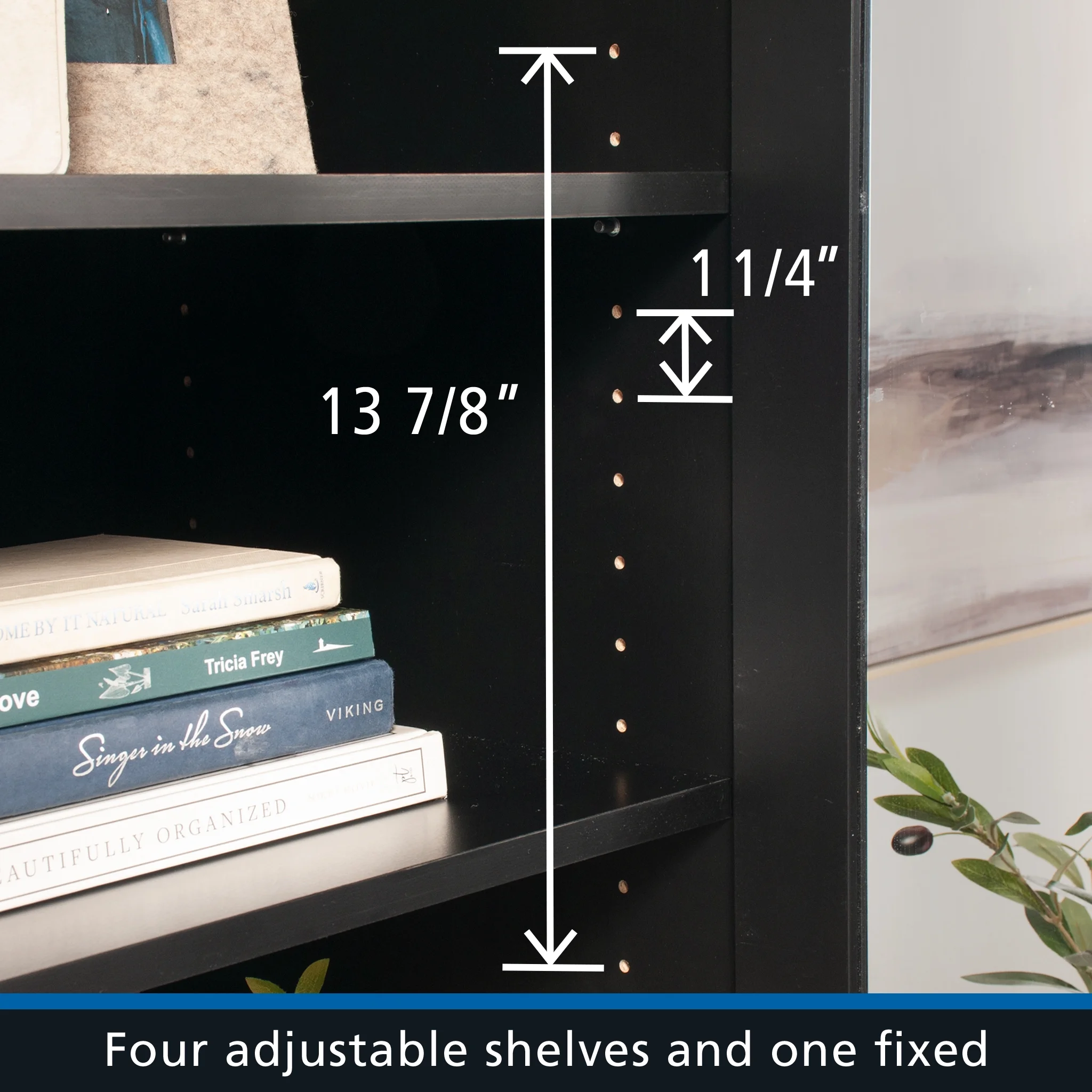 Mainstays Glass Door Storage Bookcase, Black Finish - Image 7