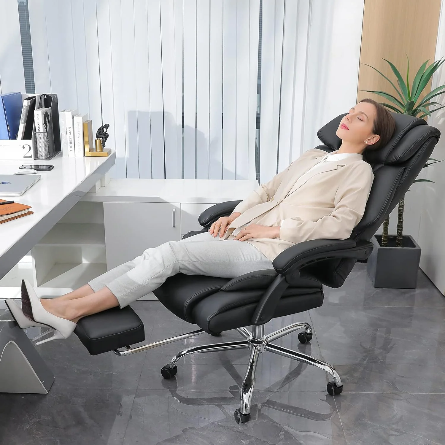 Hoffree Executive Office Chair Big and Tall Office Chair with Footrest Reclining Leather Chair High Back Ergonomic Computer Desk Chair with Lumbar Back Support for Home Office 500lbs, Black - Image 7