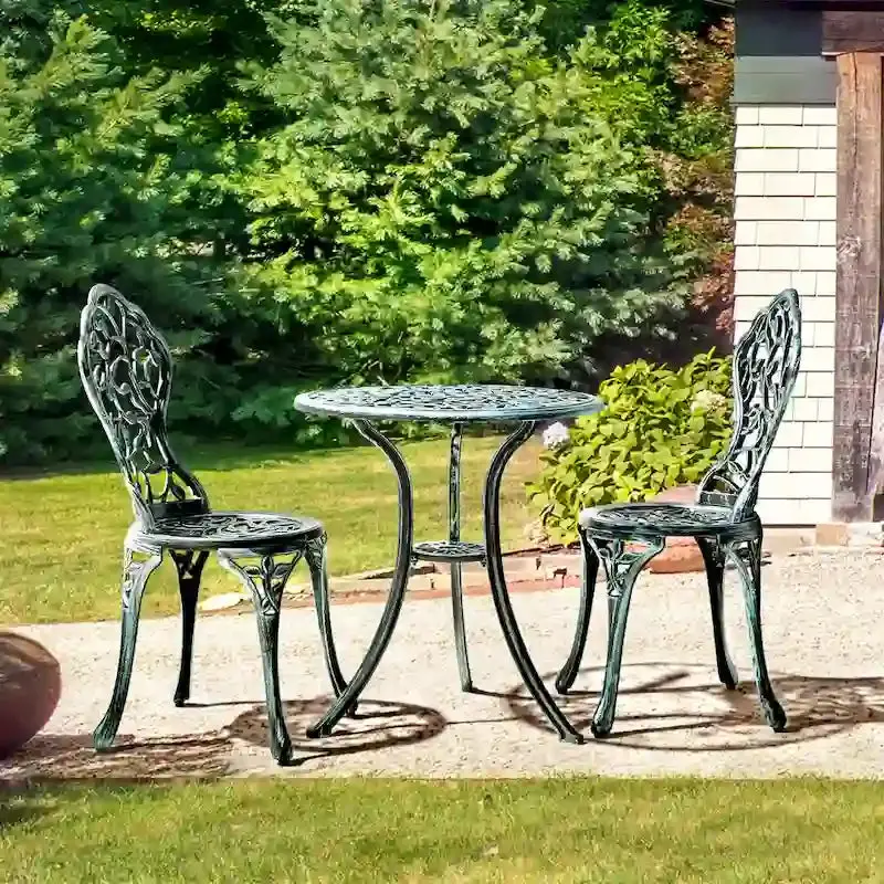 Yaheetech 3-Piece Aluminum Patio Bistro Set With 2 Chairs And Table - Antique Finish - Image 6 Yaheetech 3-Piece Aluminum Patio Bistro Set With 2 Chairs And Table - Antique Finish - Image 6