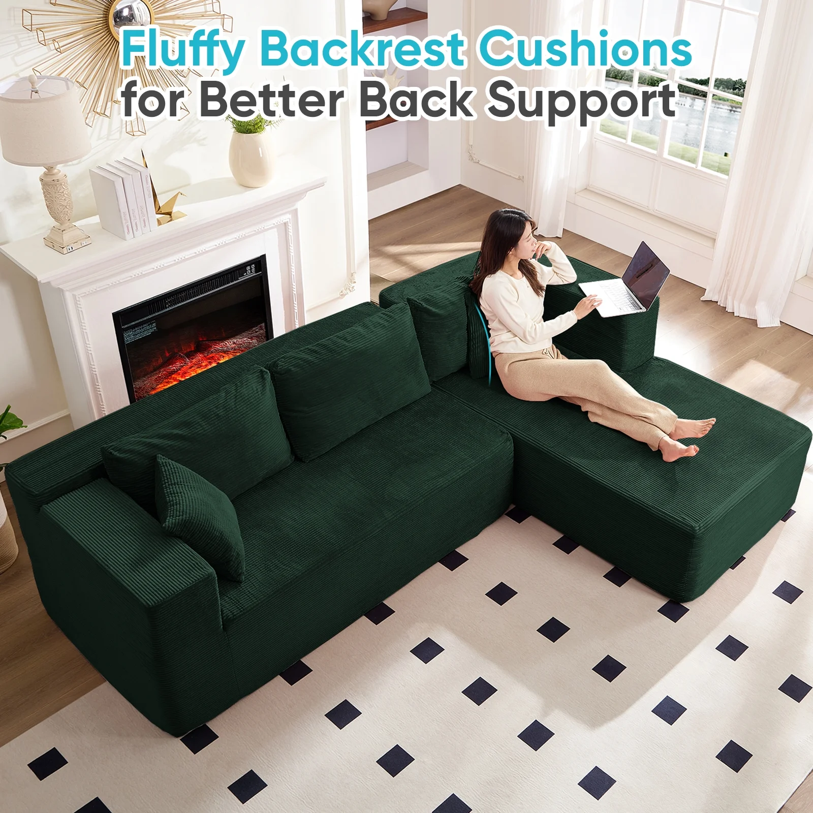 ZAFLY 106" Cloud Sectional Couch with Chaise, No Assembly Required L Shaped Sleeper Sofa, Oversized Deep Seat Modular Couches and Sofas for Living Room - Right, Black - Image 32