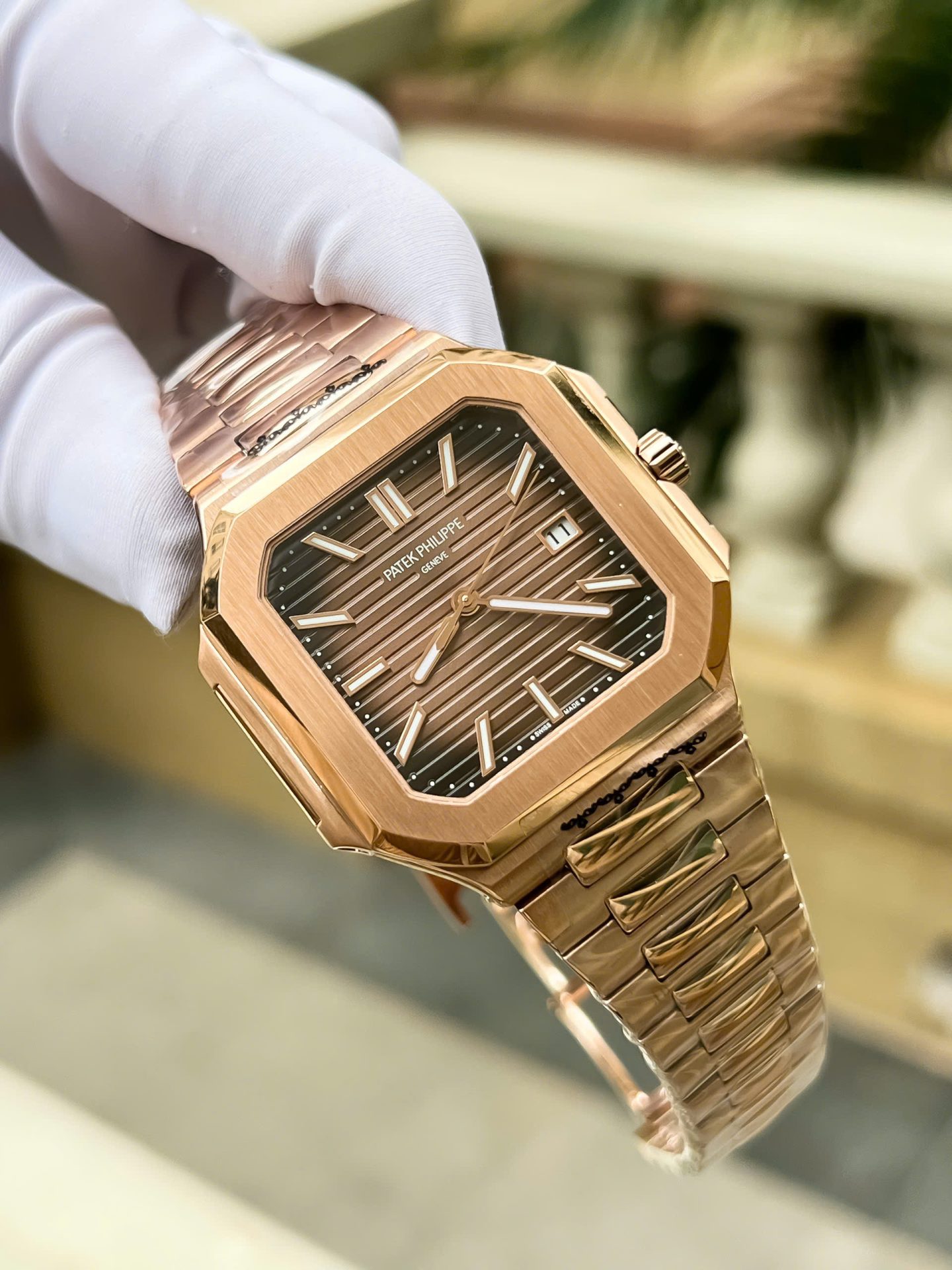 Patek Philippe Cubitus 5821 Rose Gold Replica Watch Dial Square Chocolate 45mm - Top club