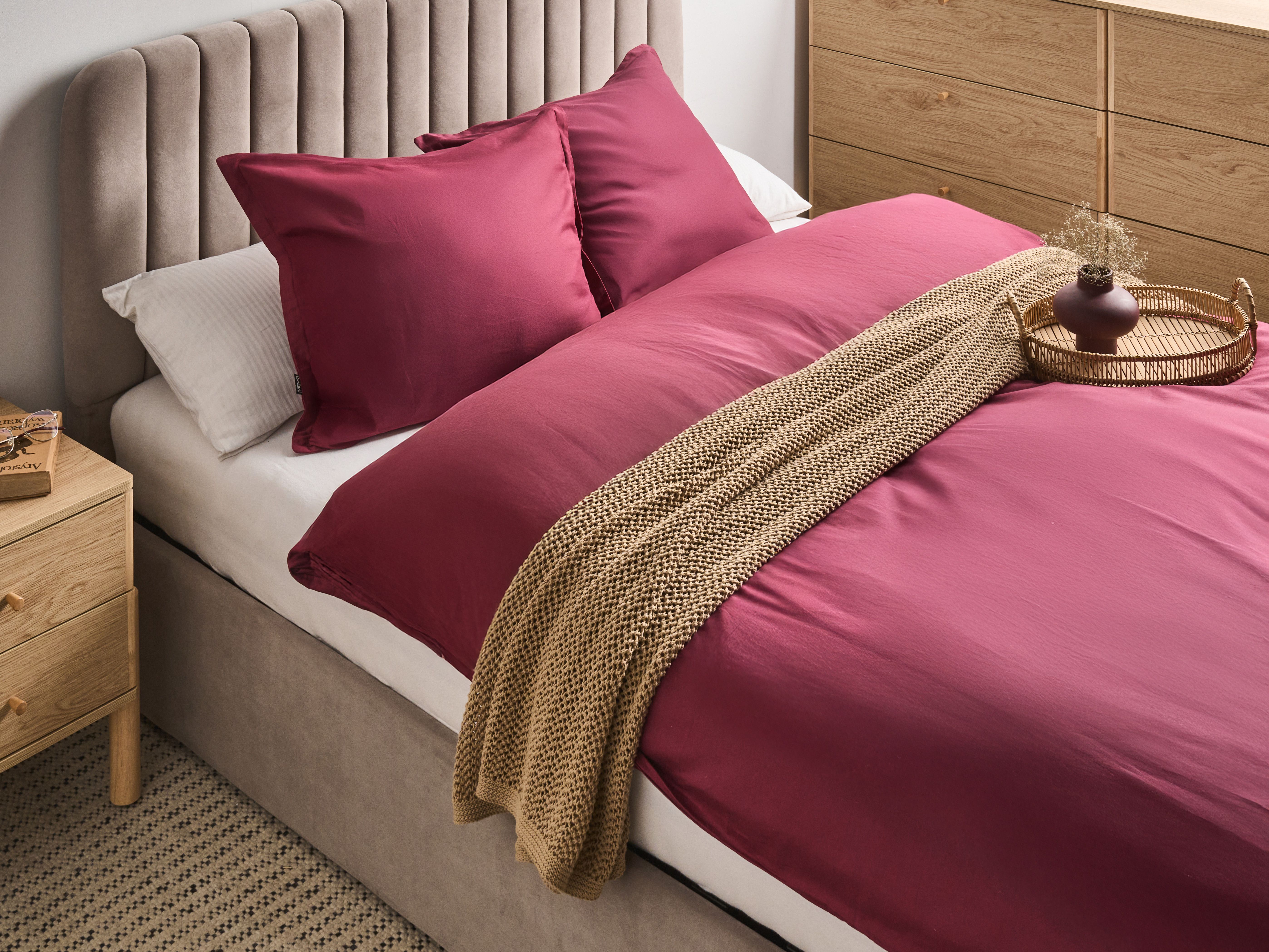 Duvet Cover Set PARKROSE Sateen Cotton 150 x 200 cm Burgundy