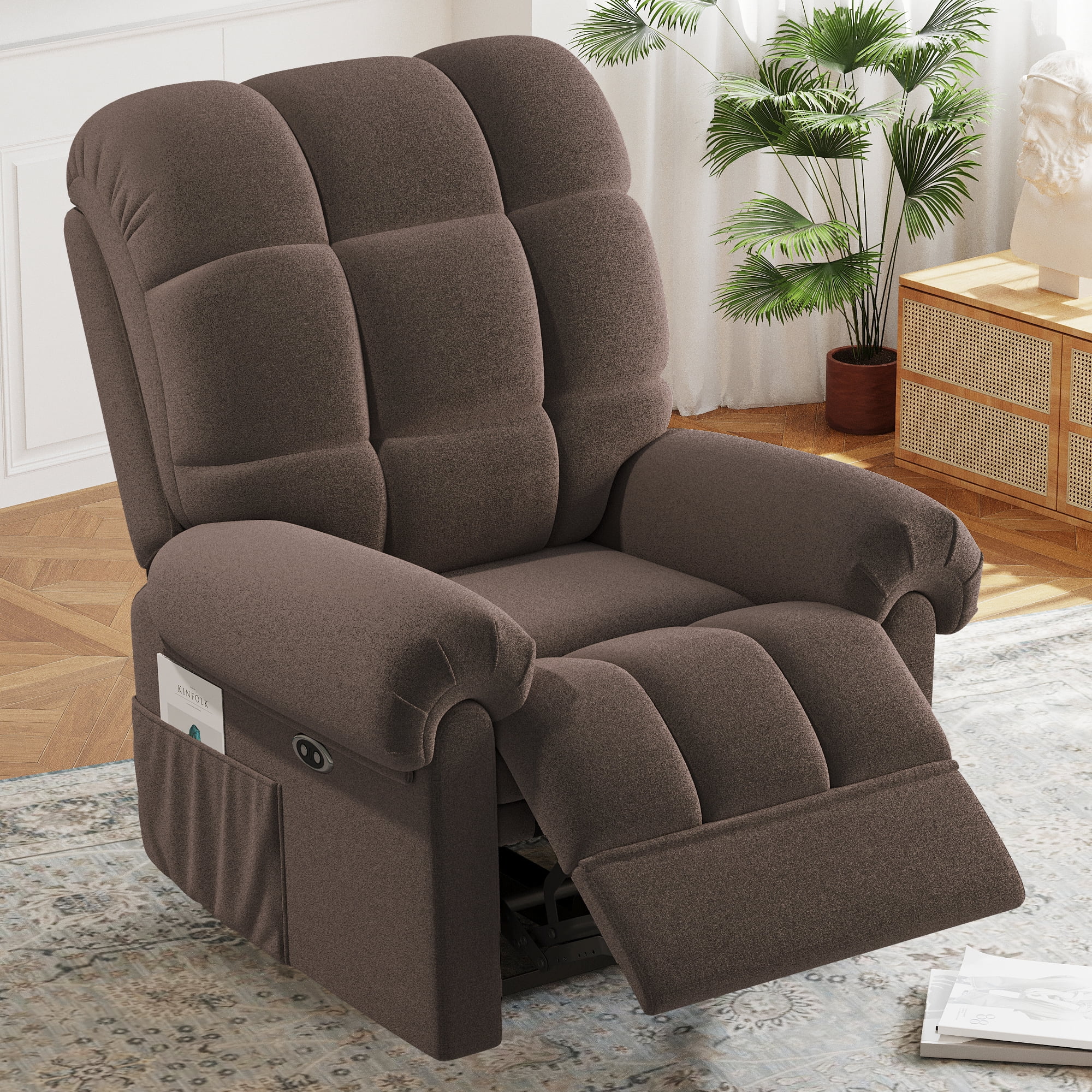 Power Recliner Chair,Electric Recline Sofa Chair for Adults with USB Port,Comfy Teddy Fleece Adjustable Cloud Sofa,Tool-Free Setup,Beige White - Image 34