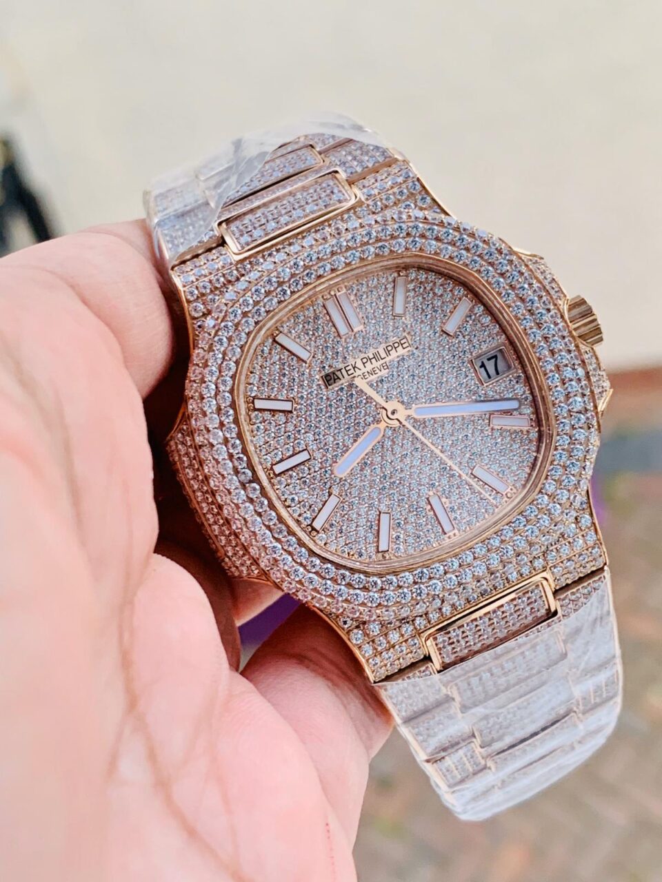 Replica PATEK PHILIPPE ICED Nautilus Jumbo 5711 RG TWF Full Paved Diamonds Dial Case and Bracelet A324 - Elite Watch Atelier
