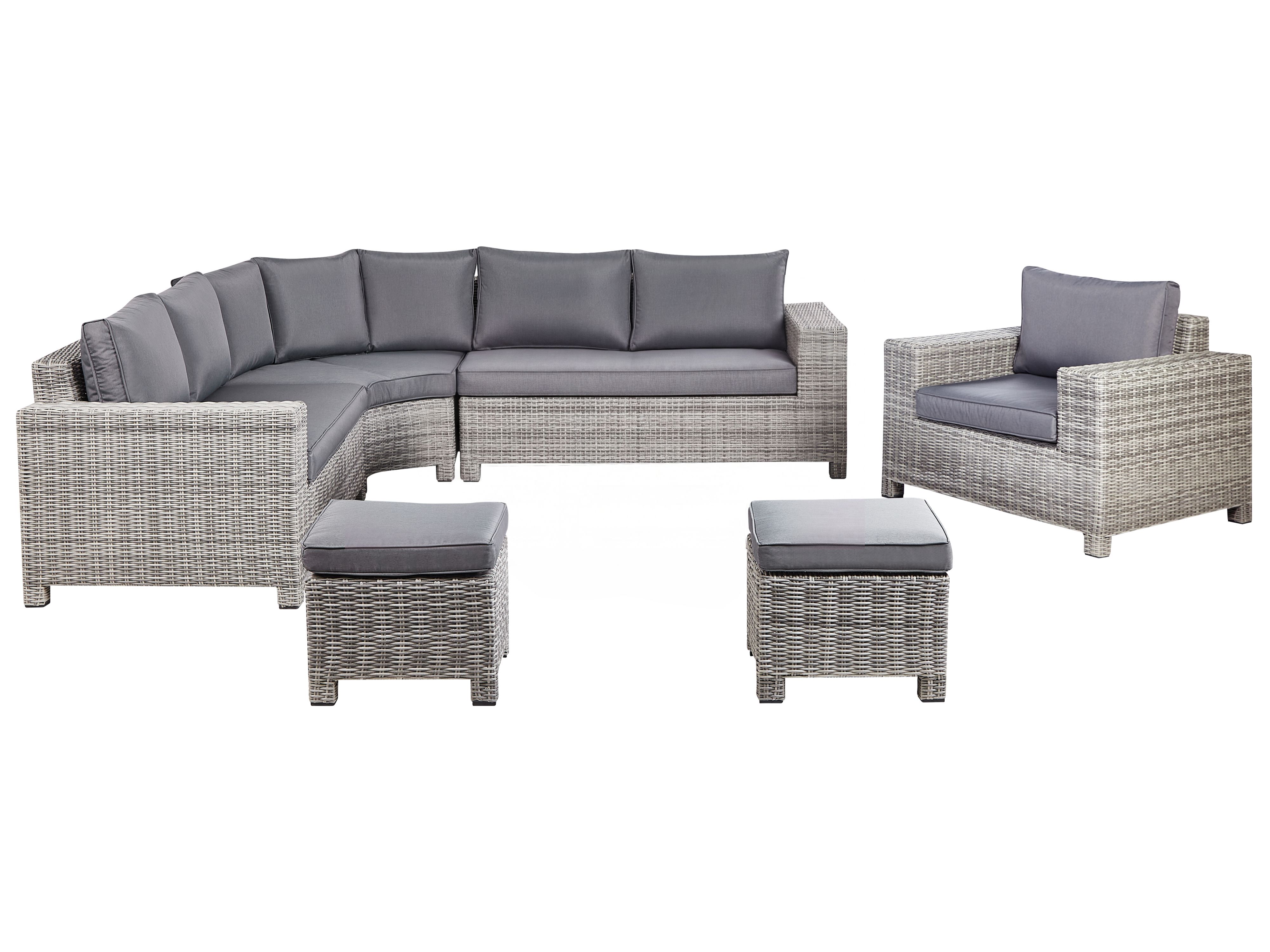 Garden Corner Sofa with Ottoman 9 Seater TEGLIO PE Rattan Grey