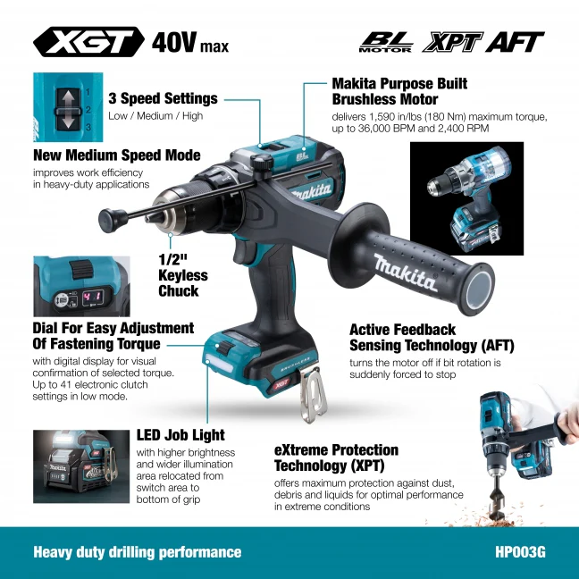 MAKITA  HP003GZ 40V Max XGT BL 1/2 in. Hammer Drill-Driver, Tool Only