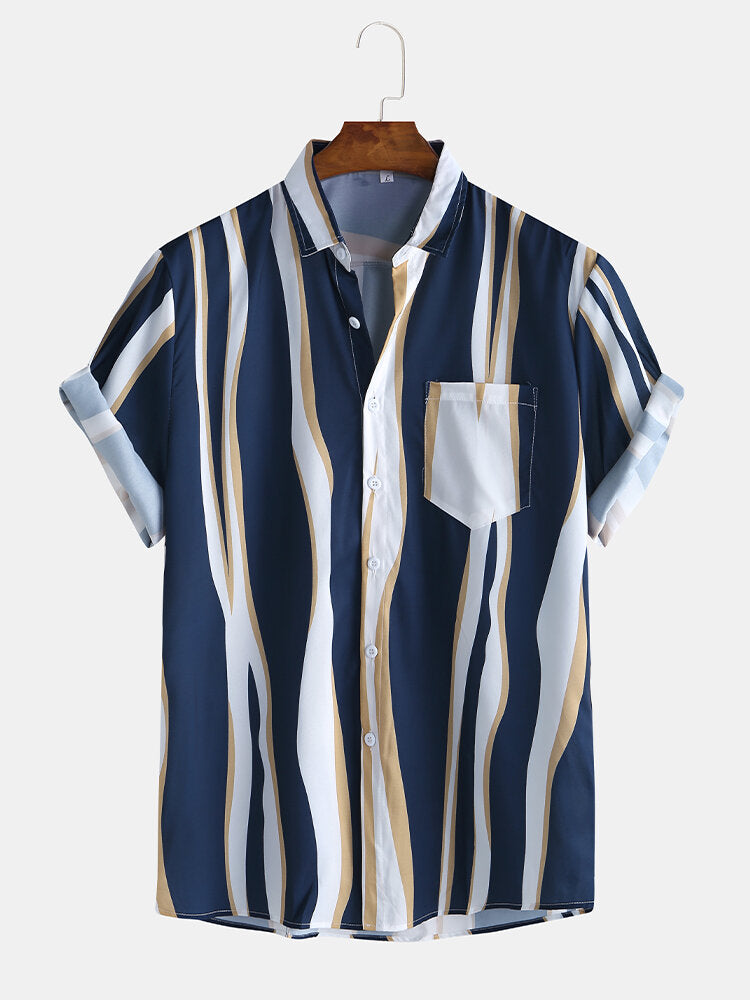 Wave Stripes Shirts & Palm Tree Print Swim Shorts