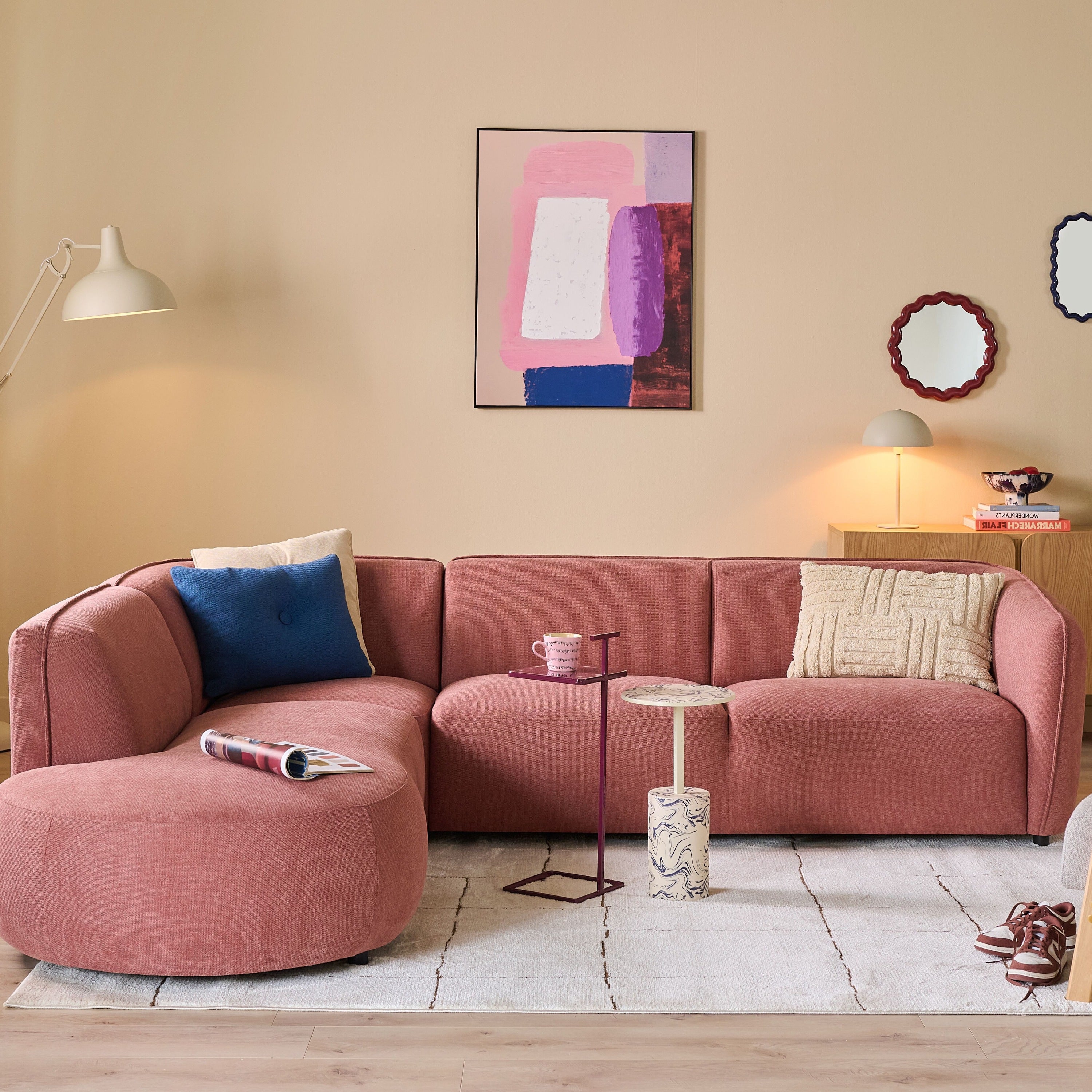 Blokker Soft Hoekbank Links - Open Eind - Micro Chenille - Oud Roze