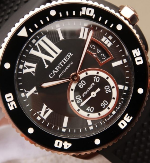 Replica Cartier JJF Calibre De Cartier Diver DLC Black Dial RG Bezel Black Rubber Strap A23J - Top club