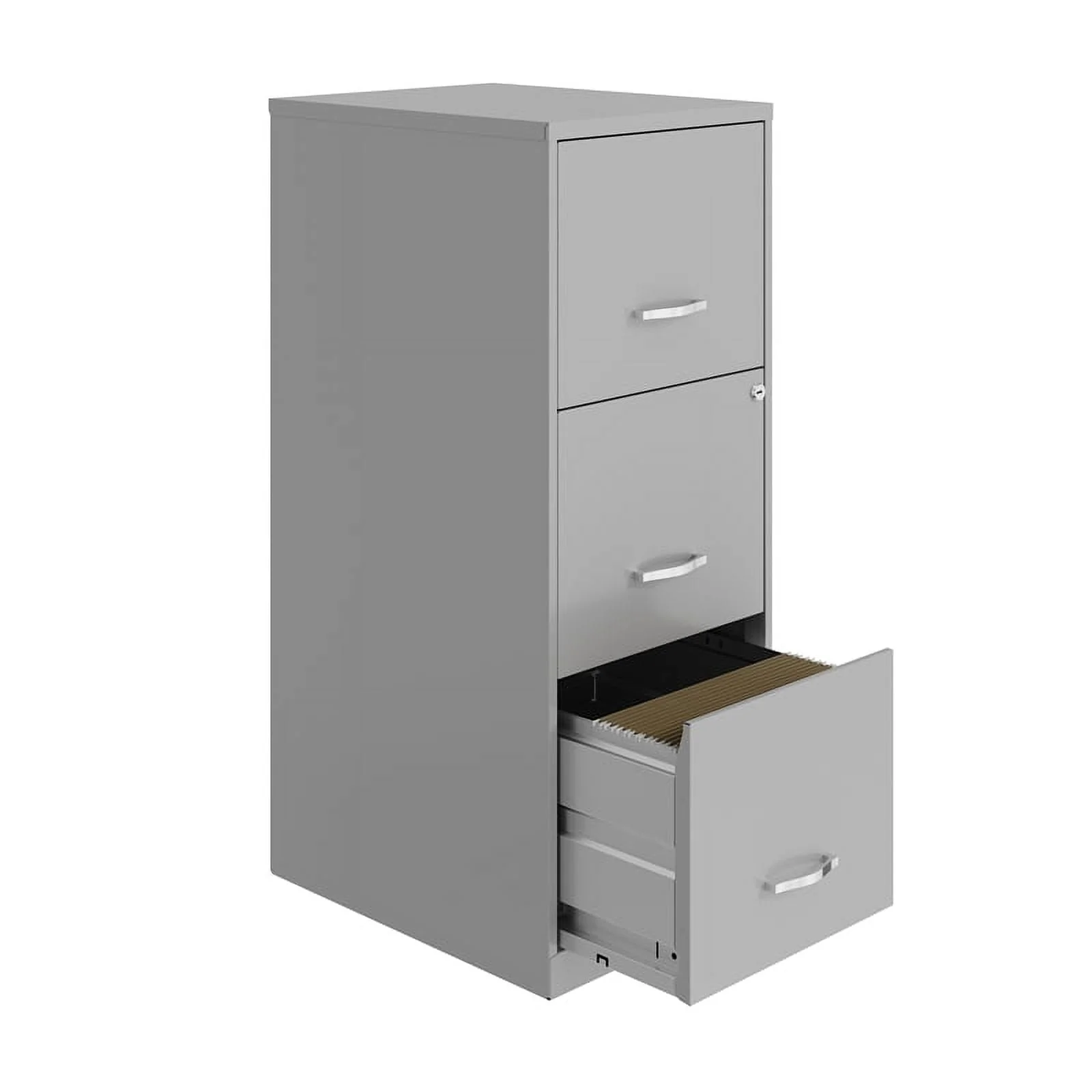 Space Solutions 3 Drawer Modern Metal Vertical File Cabinet with Lock in Silver - Image 4