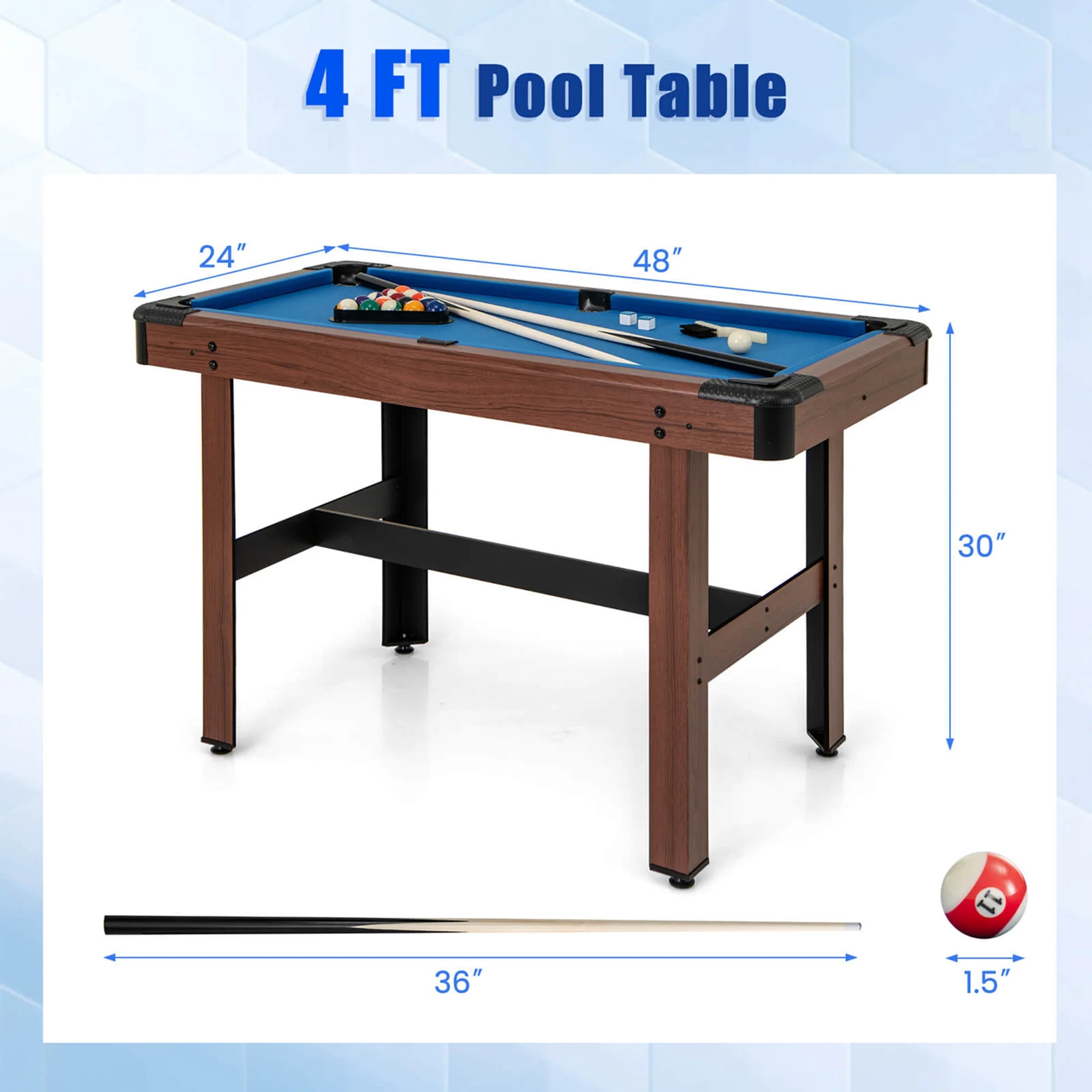 Costway 48" Pool Table for Kids & Adults with Full Set of Balls 2 Cue Sticks 2 Chalks Green - Image 12