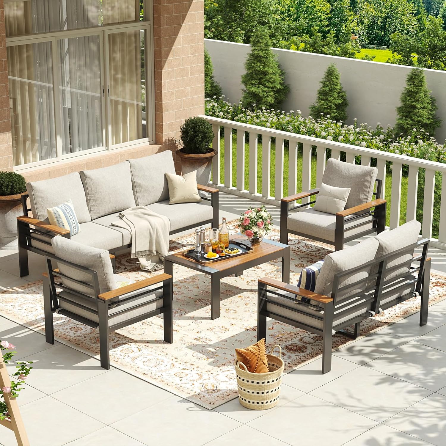 Aoxun Aluminum 7-Seat Patio Sectional With 5 in Cushions, Coffee Table And Waterproof Cover - Image 4 Aoxun Aluminum 7-Seat Patio Sectional With 5 in Cushions, Coffee Table And Waterproof Cover - Image 4