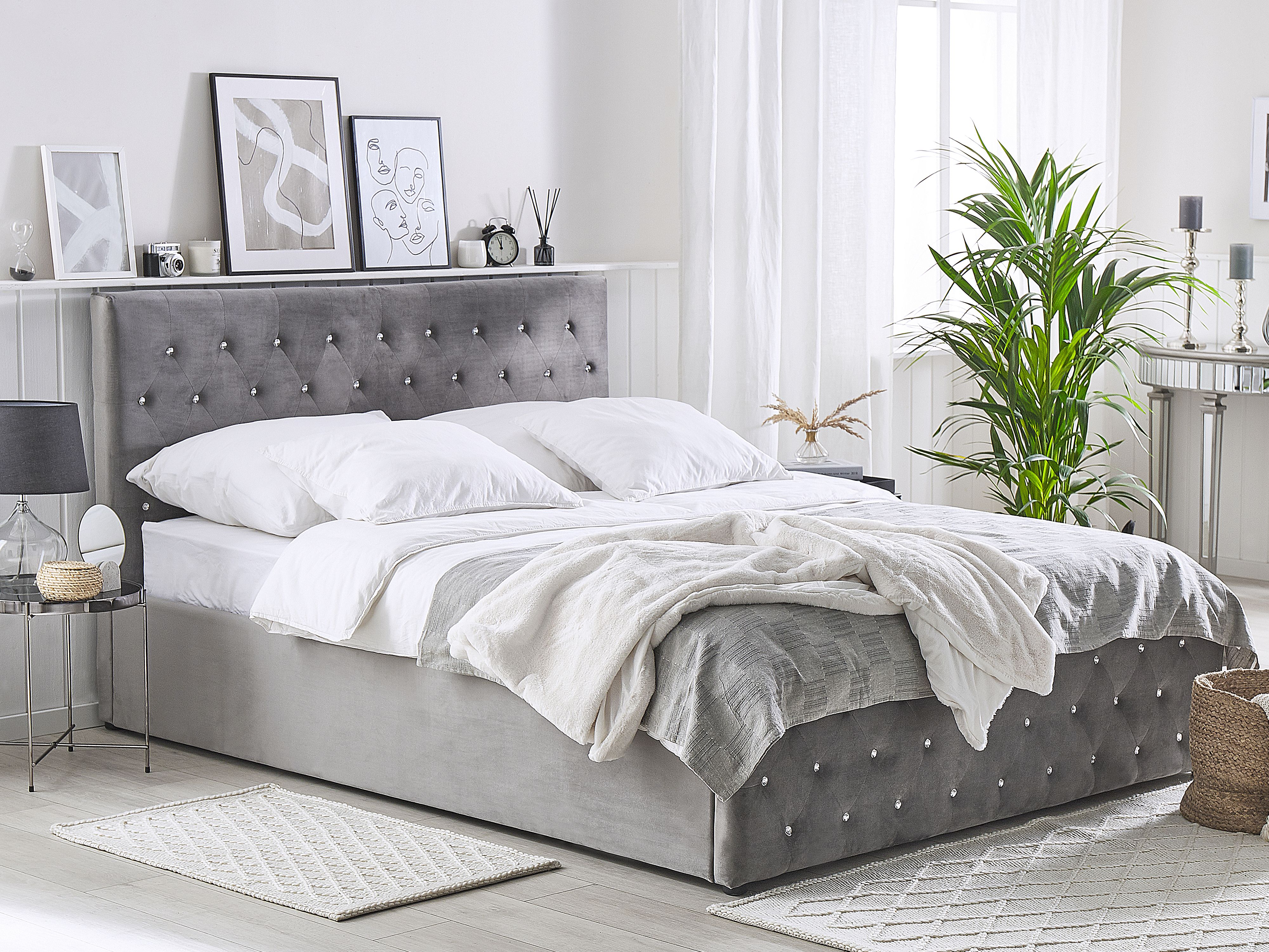 Ottoman Bed Velvet AMIENS 180 x 200 cm (EU Super King) Grey