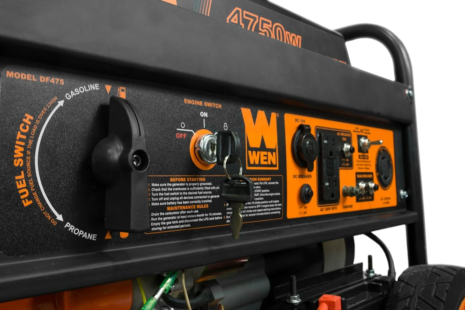 WEN Dual Fuel Portable Generator 4750-Watt 120V/240V With Wheel Kit And Electric Start - DF475T - Image 4 WEN Dual Fuel Portable Generator 4750-Watt 120V/240V With Wheel Kit And Electric Start - DF475T - Image 4